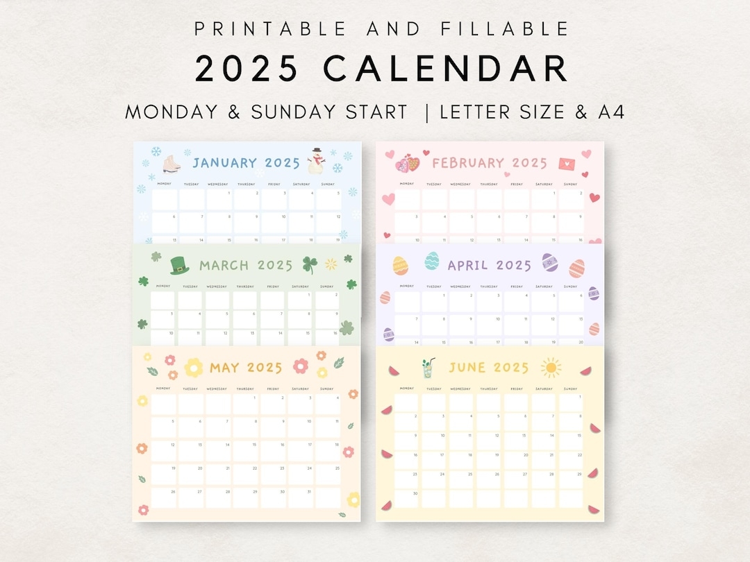 Free Printable 2025 Calendar By Month Cute