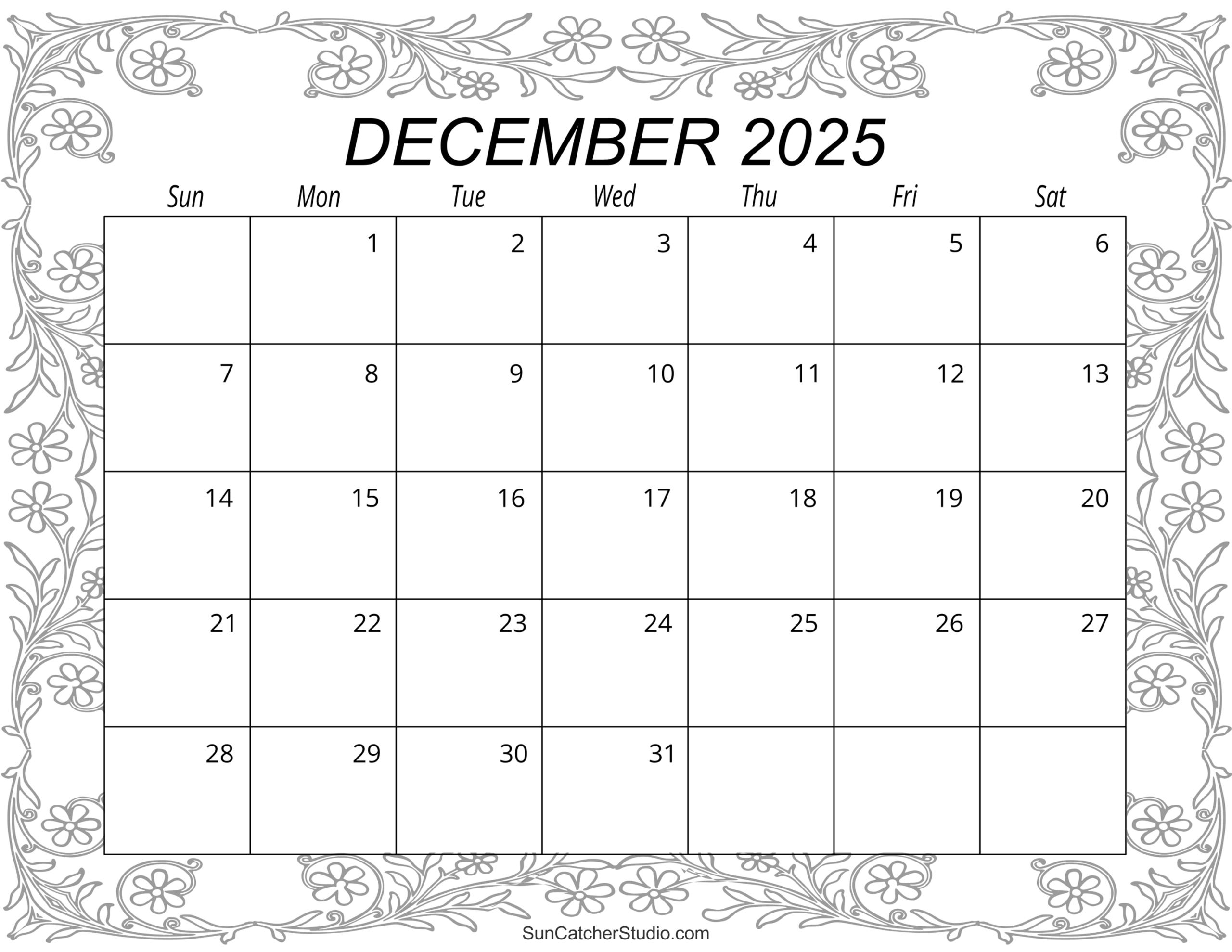 2025 December Calendar Printable Disney