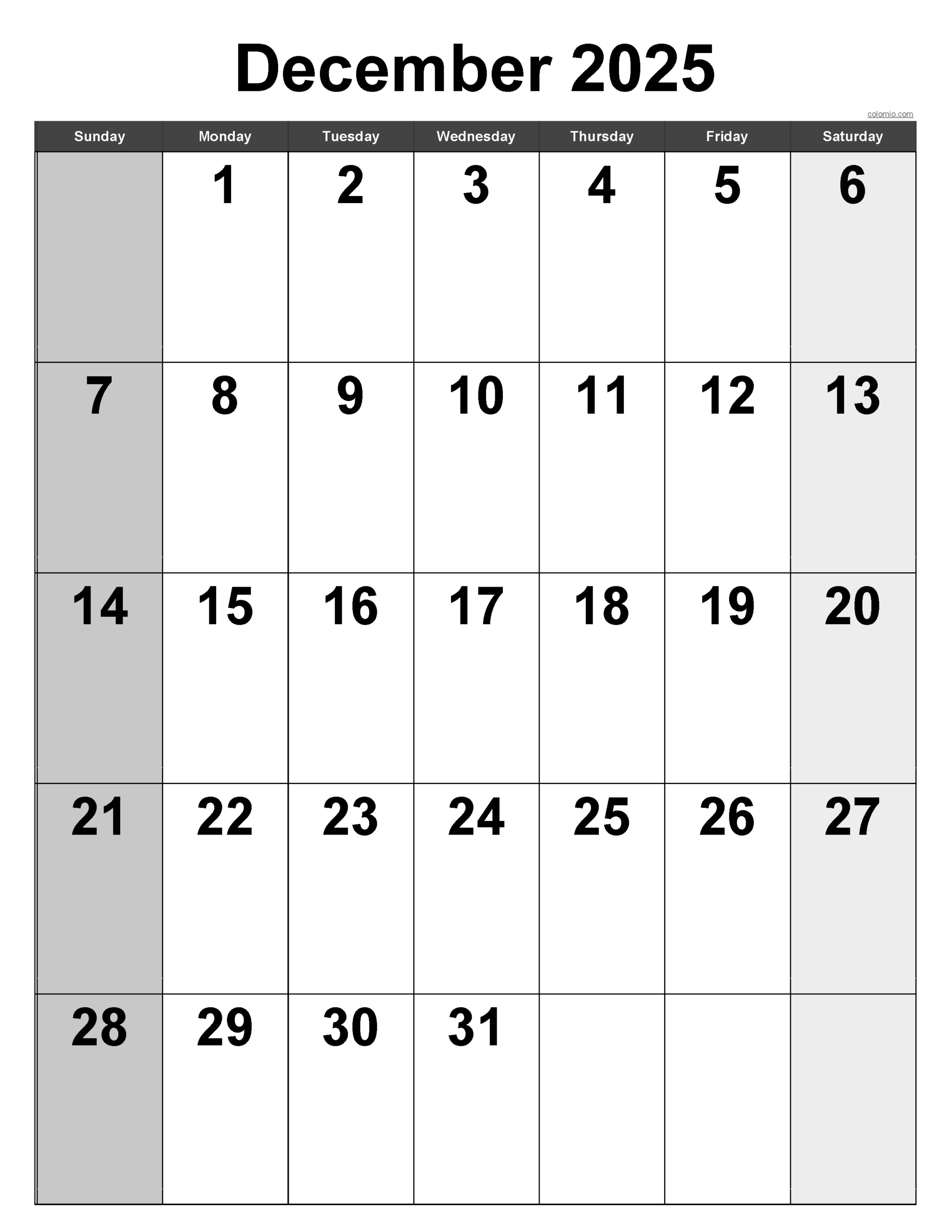 December 2025 Calendar Free Printable PDF XLS And PNG
