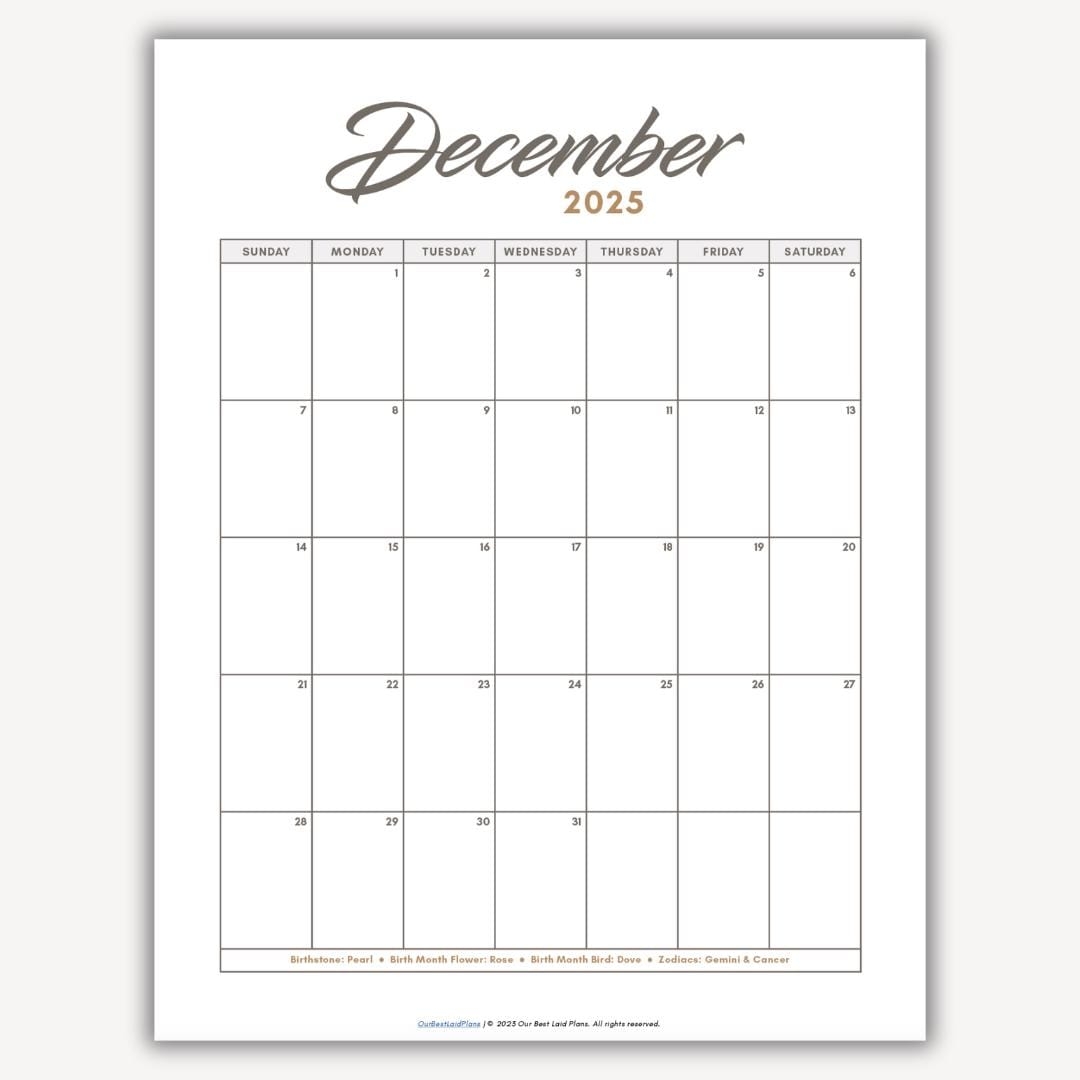 December 2025 Calendar Printable Download December 2025 Printable 
