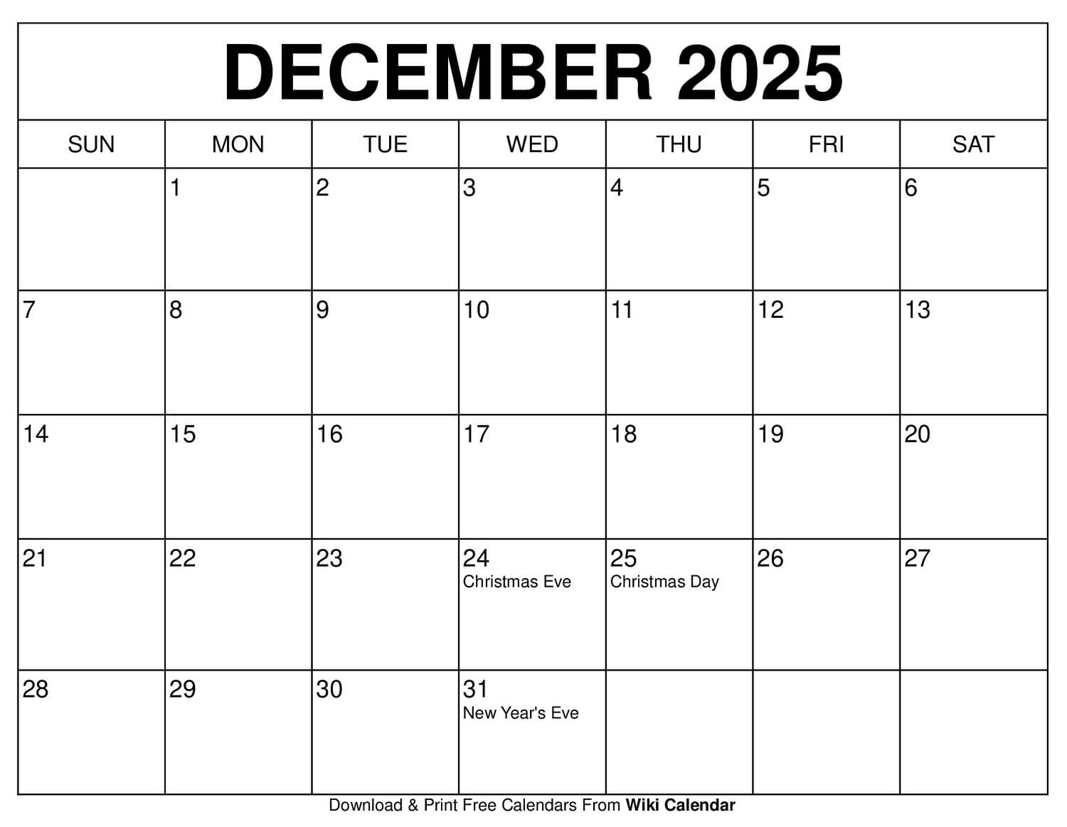 Cute Printable Calendar December 2025