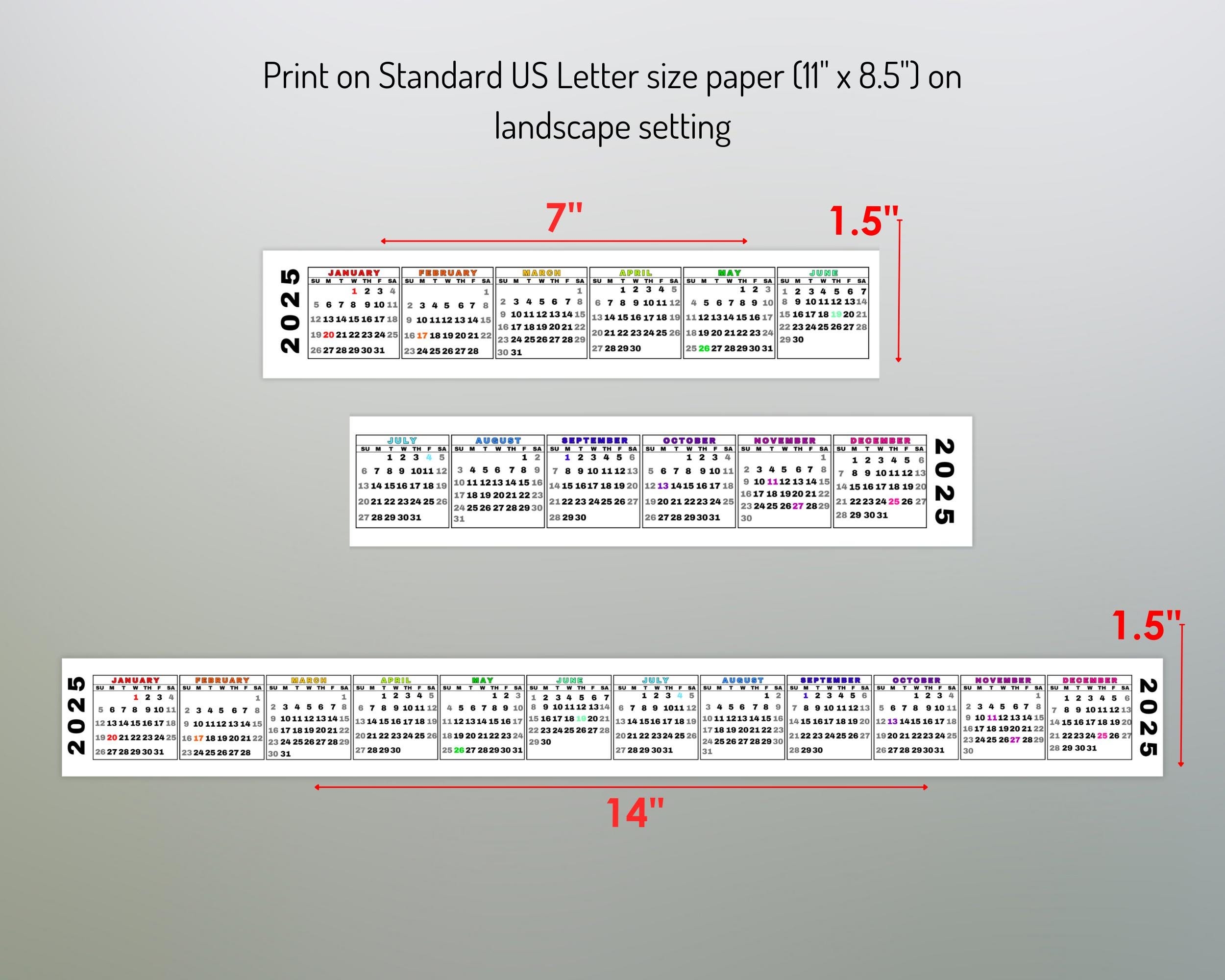 Desktop Calendar Strip 2025 Mini Calendar Printable Keyboard Calendar Miniature Calendar RAINBOW Digital Download Sun U0026 Mon Start Etsy