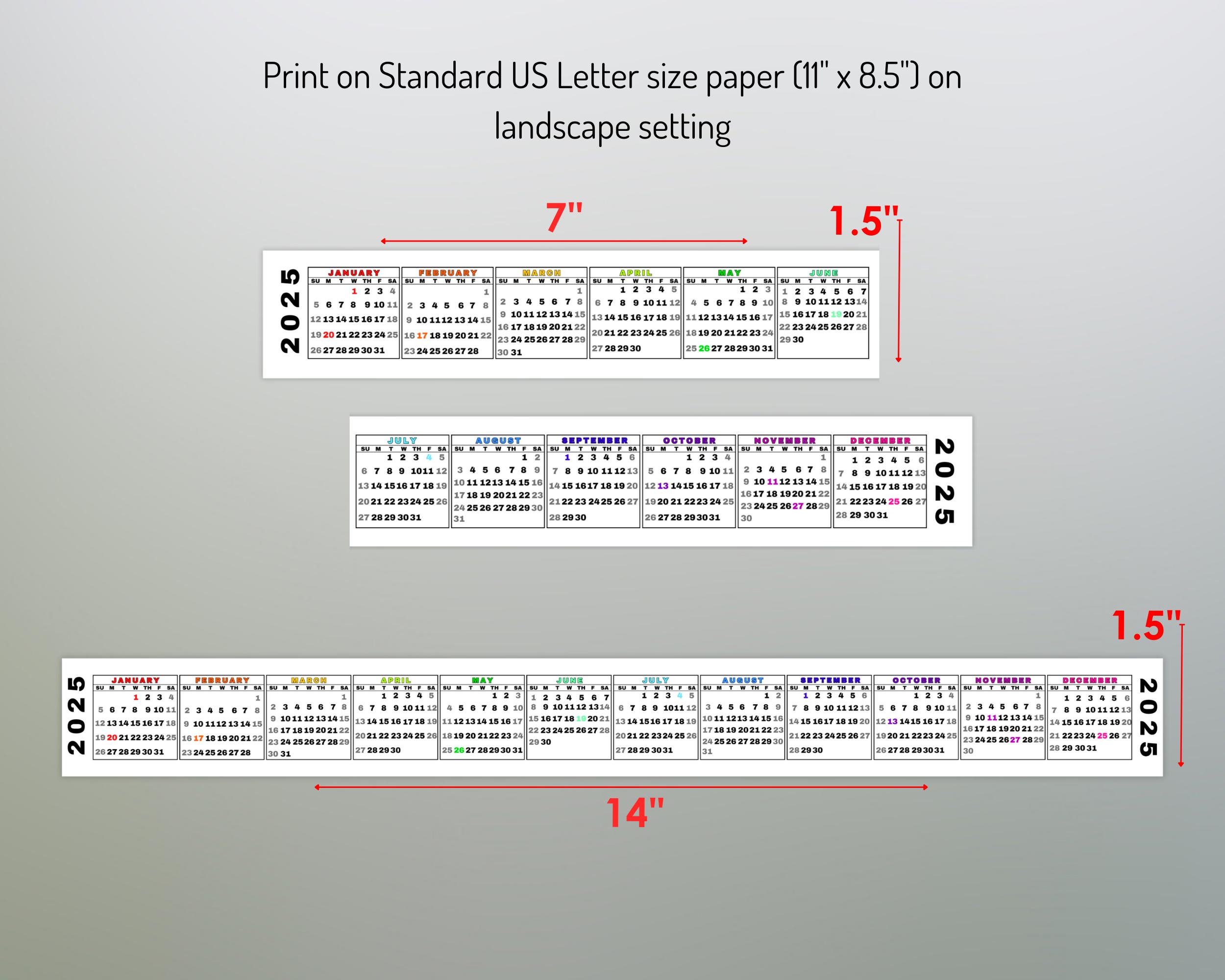 Desktop Calendar Strip 2025 Mini Calendar Printable Keyboard Calendar Miniature Calendar RAINBOW Digital Download Sun U0026 Mon Start Etsy
