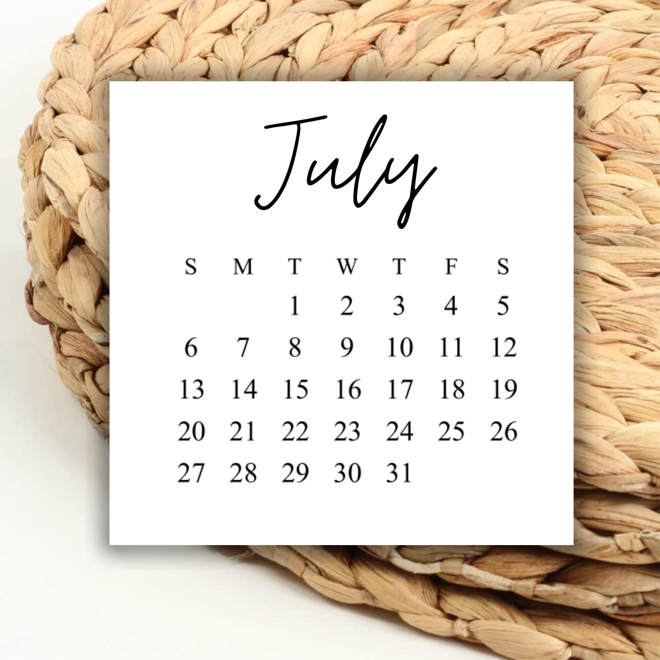 DIGITAL 2025 July Square Calendar Printable Digital Download For 