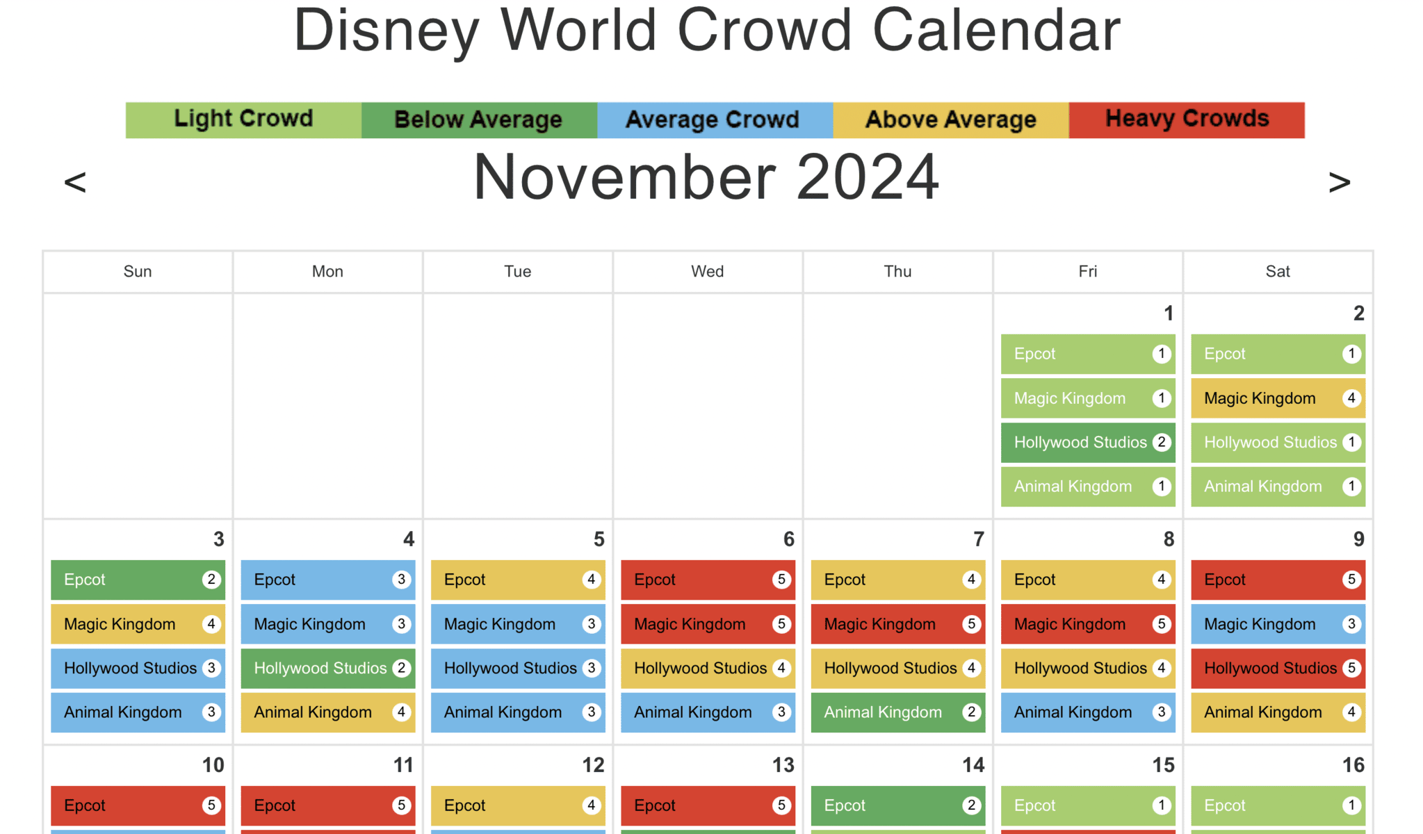 Walt Disney World Crowd Calendar October 2025