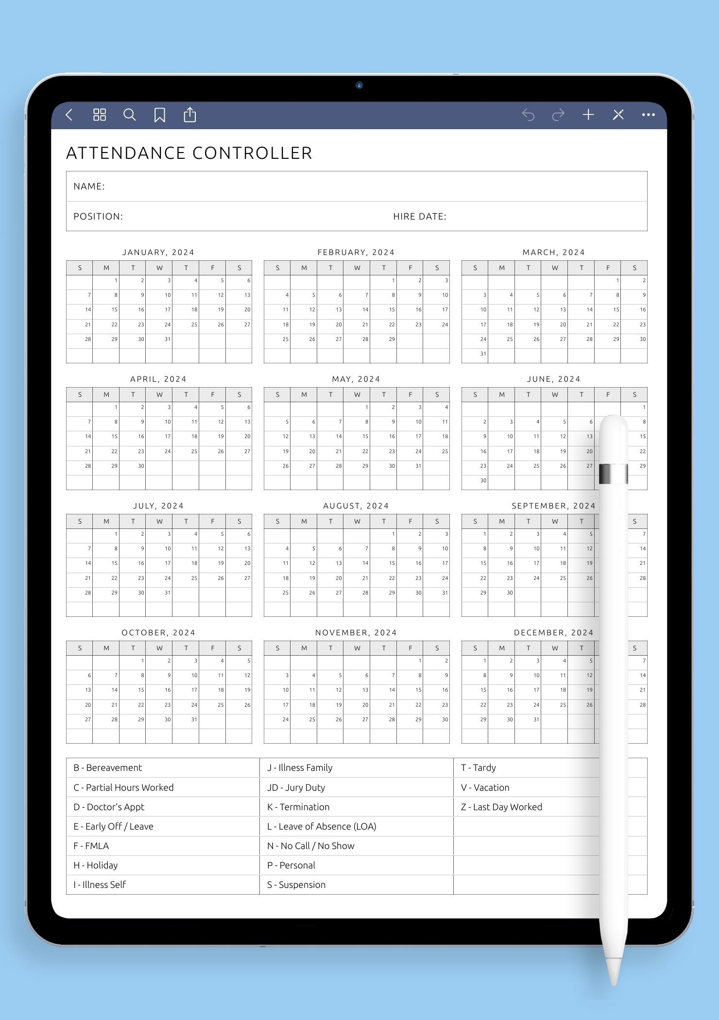Free Printable 2025 Employee Attendance Calendar