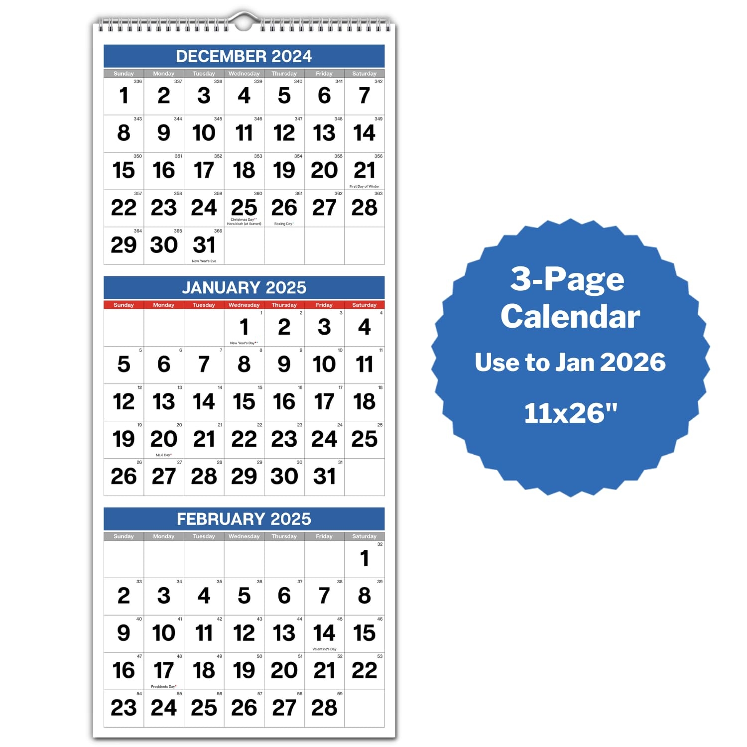 Dunwell Three Month View Calendar 2025 Blue 11x26