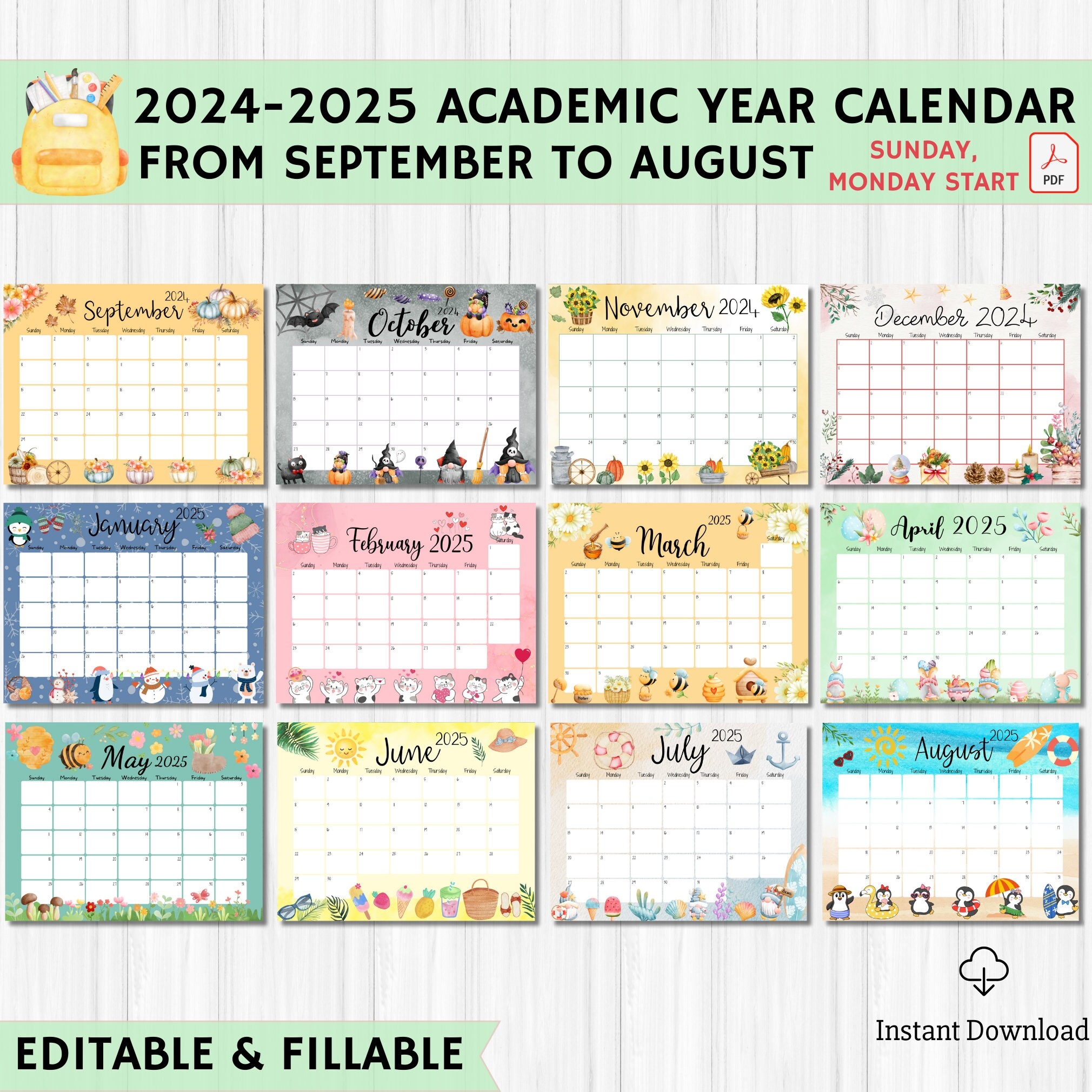 EDITABLE Academic Calendar 2024 2025 From September To 