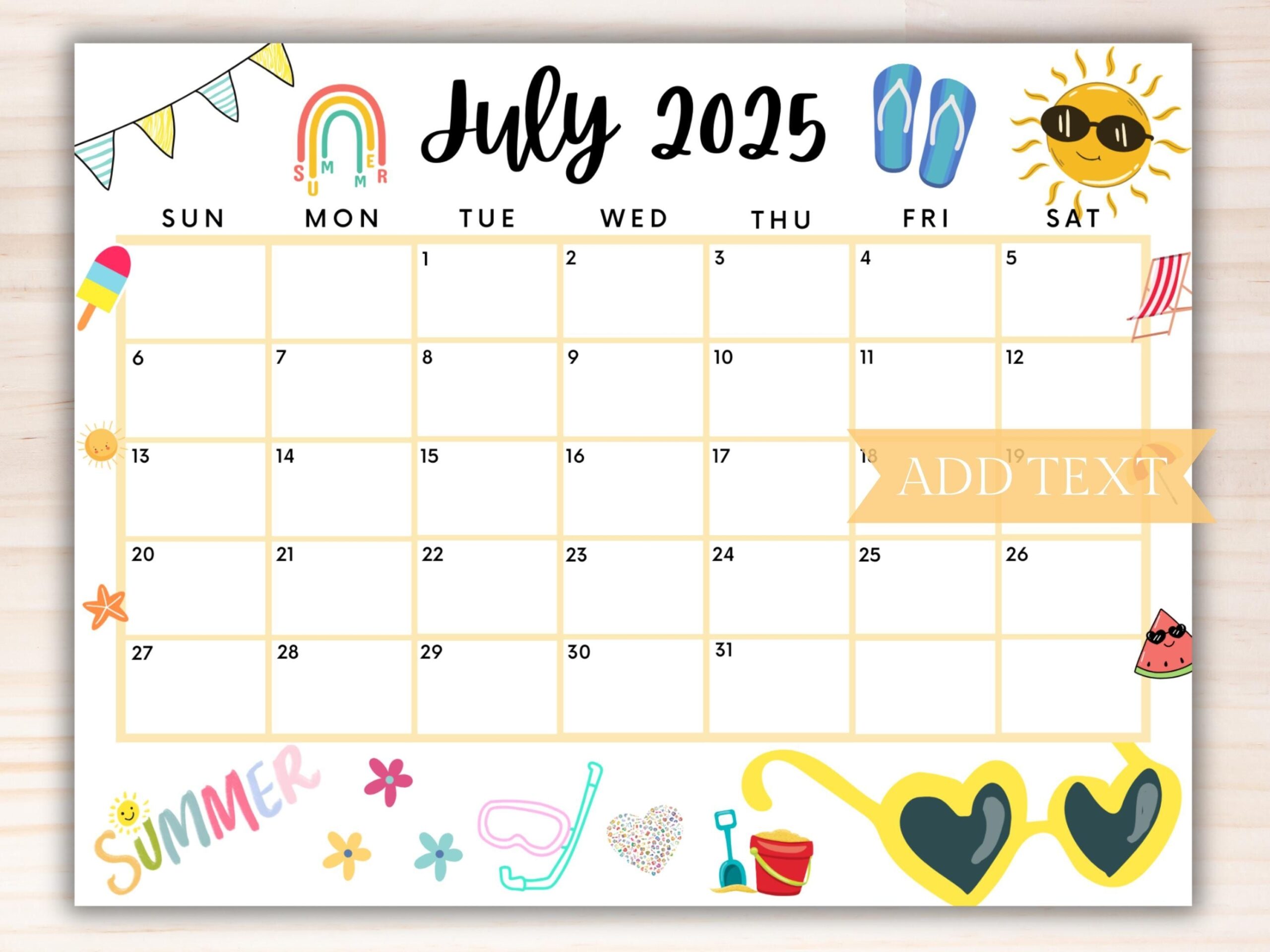 EDITABLE July 2025 Summer Calendar Printable July Calendar School Calendar Monthly Calendar July Planner Fillable Calendar For Summer