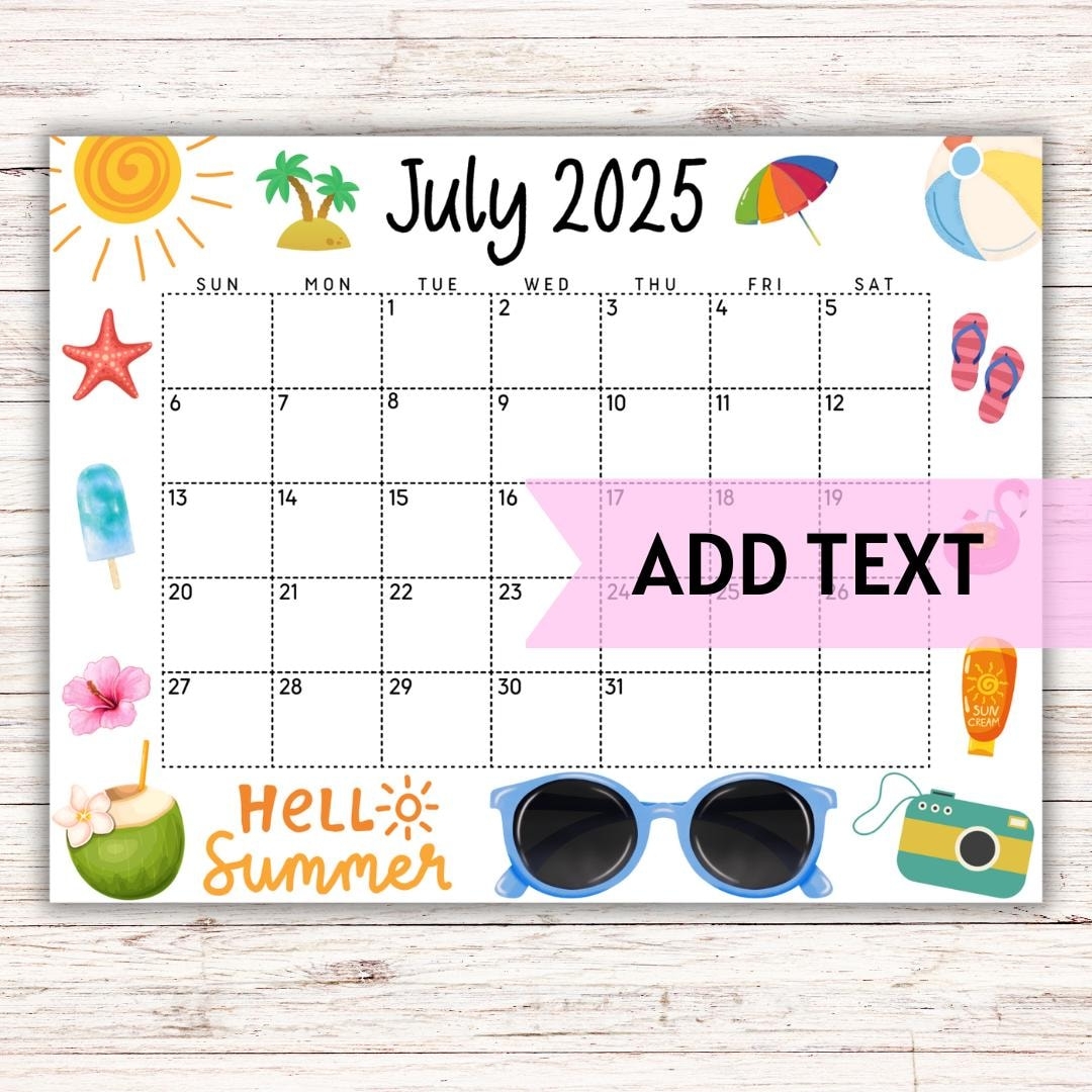 July Calendar 2025 Summer