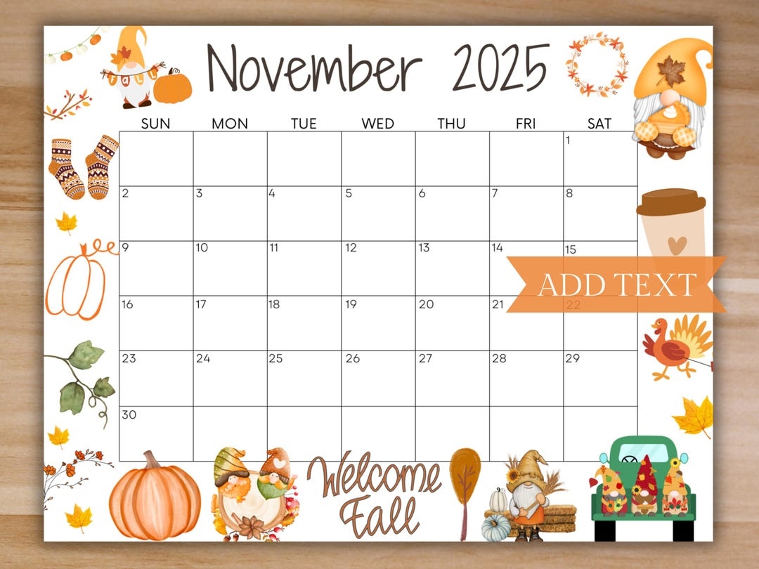 Editable November 2025 Calendar Printable Fall Calendar Wall Calendar 2025 Welcome Fall Monthly School Calendar Holiday Calendar Etsy Australia