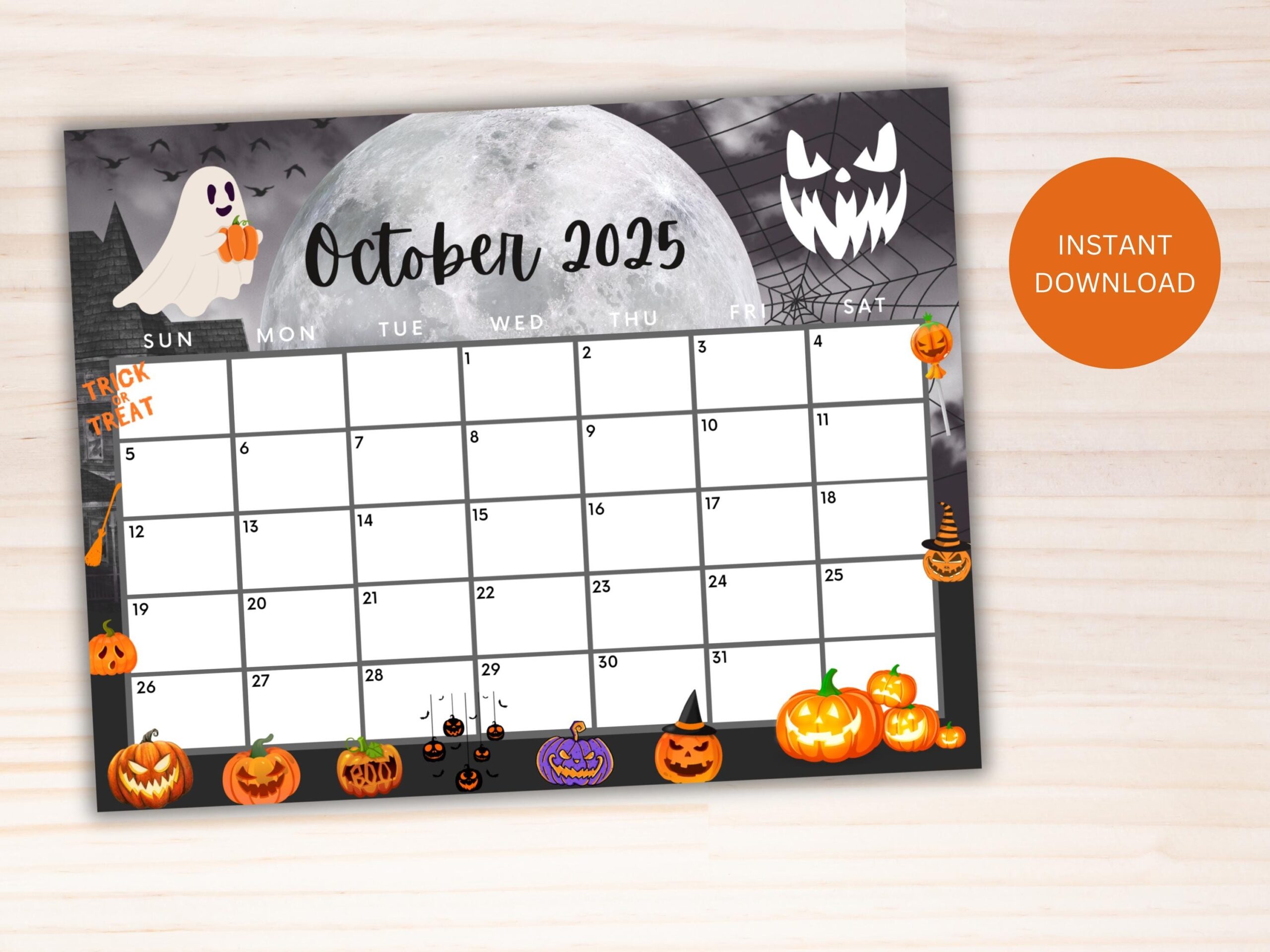 Editable October 2025 Calendar Printable Calendar 2025 Spooky 