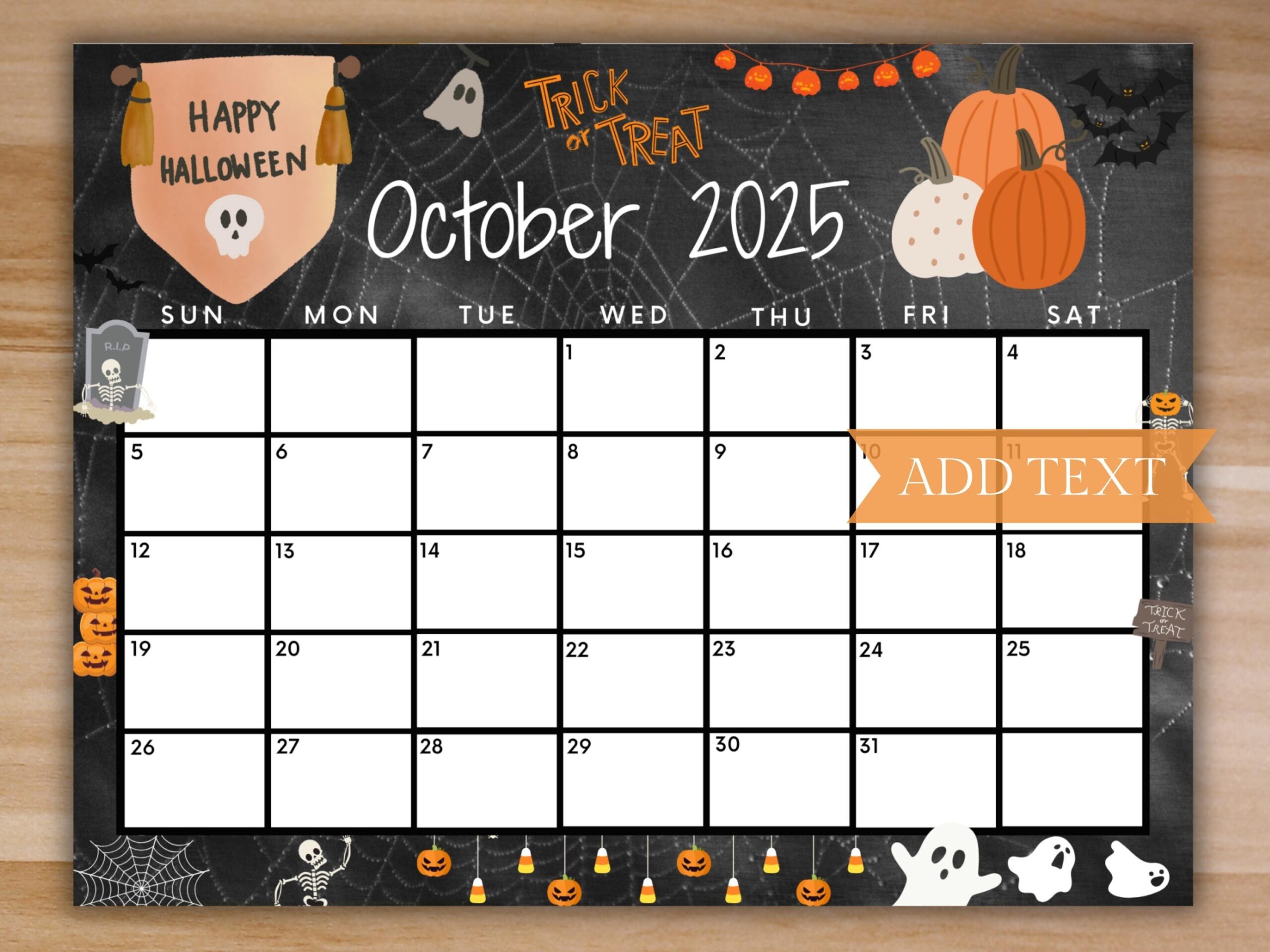 Editable October 2025 Calendar Printable Happy Halloween 