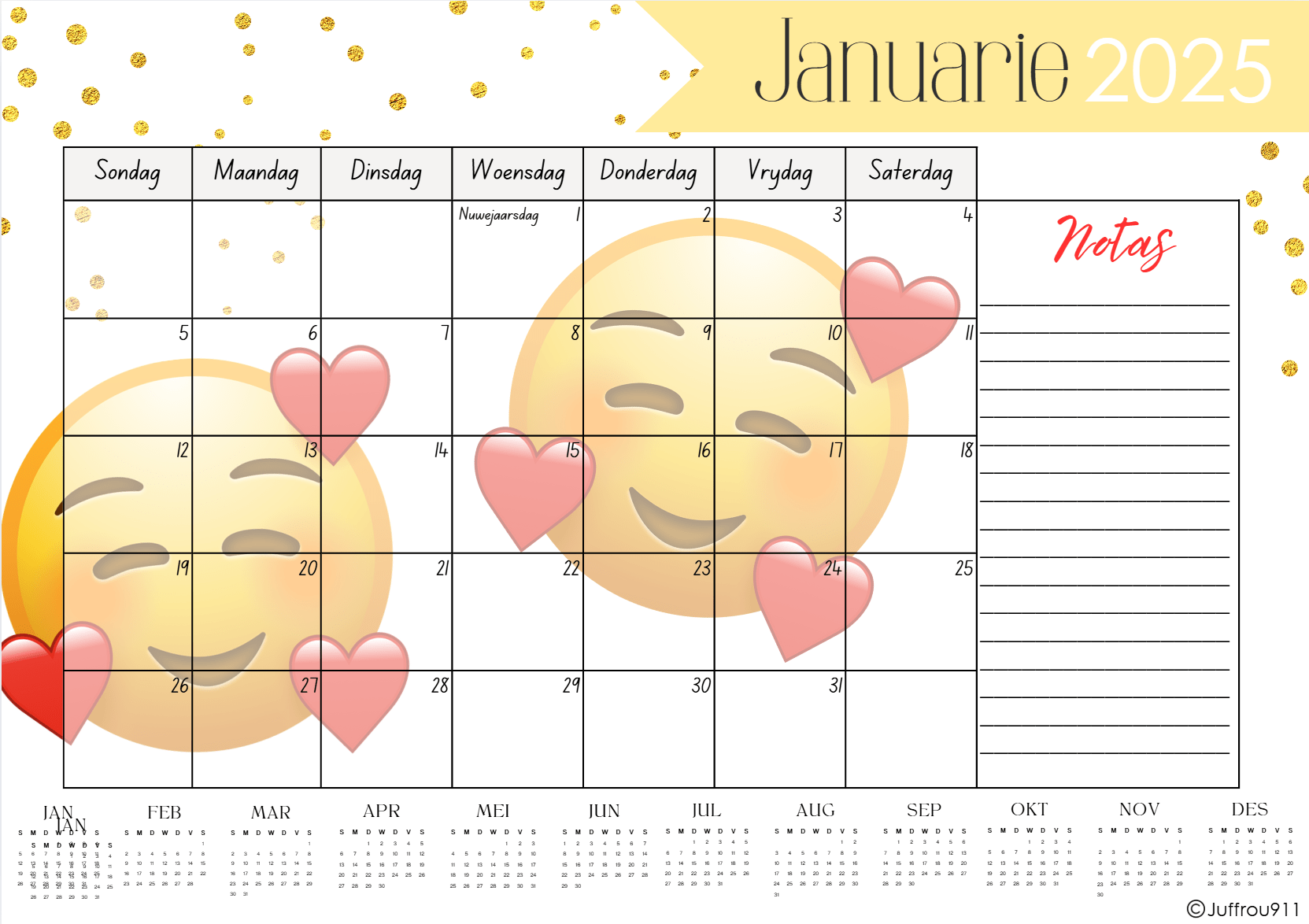 Emoji Desk Calendar A3 2025 Juffrou 911