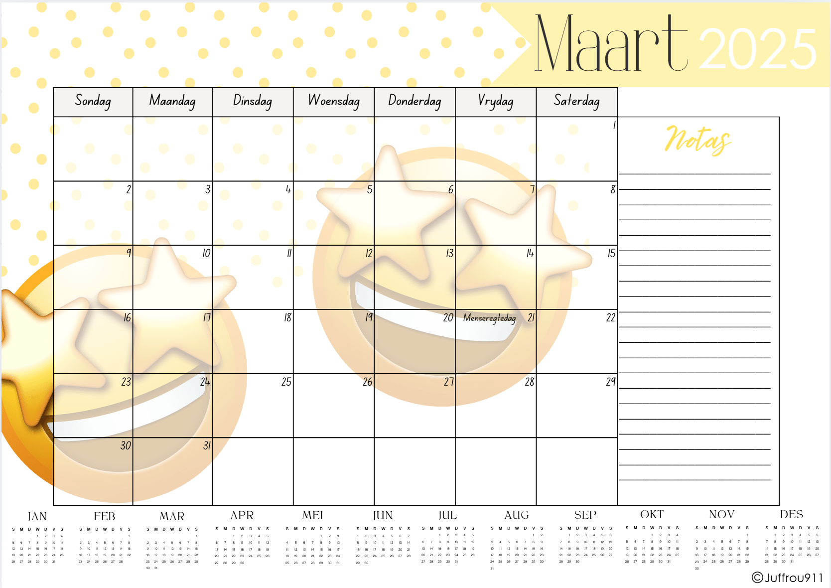 Emoji Desk Calendar A3 2025 Juffrou 911