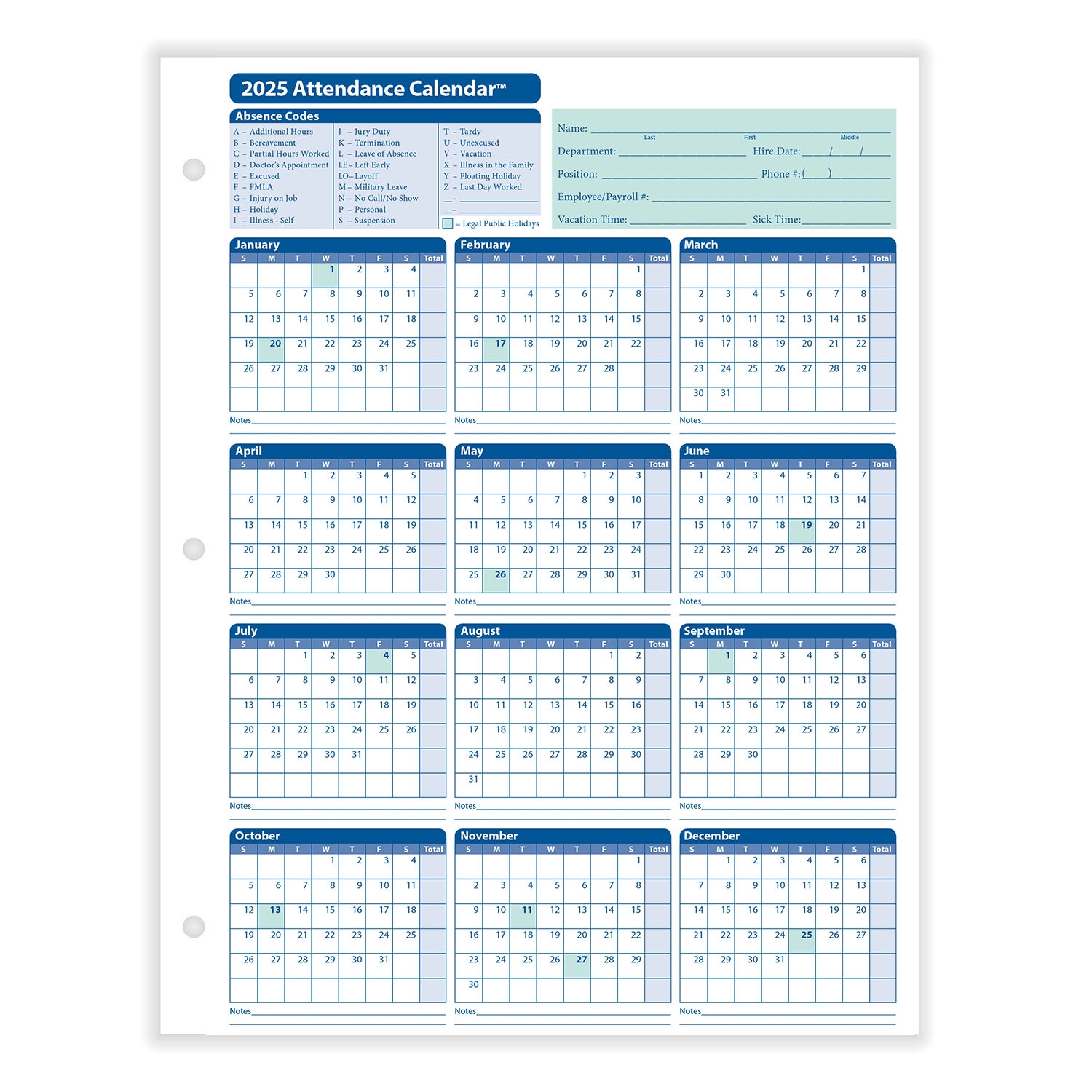 Employee Attendance Calendar