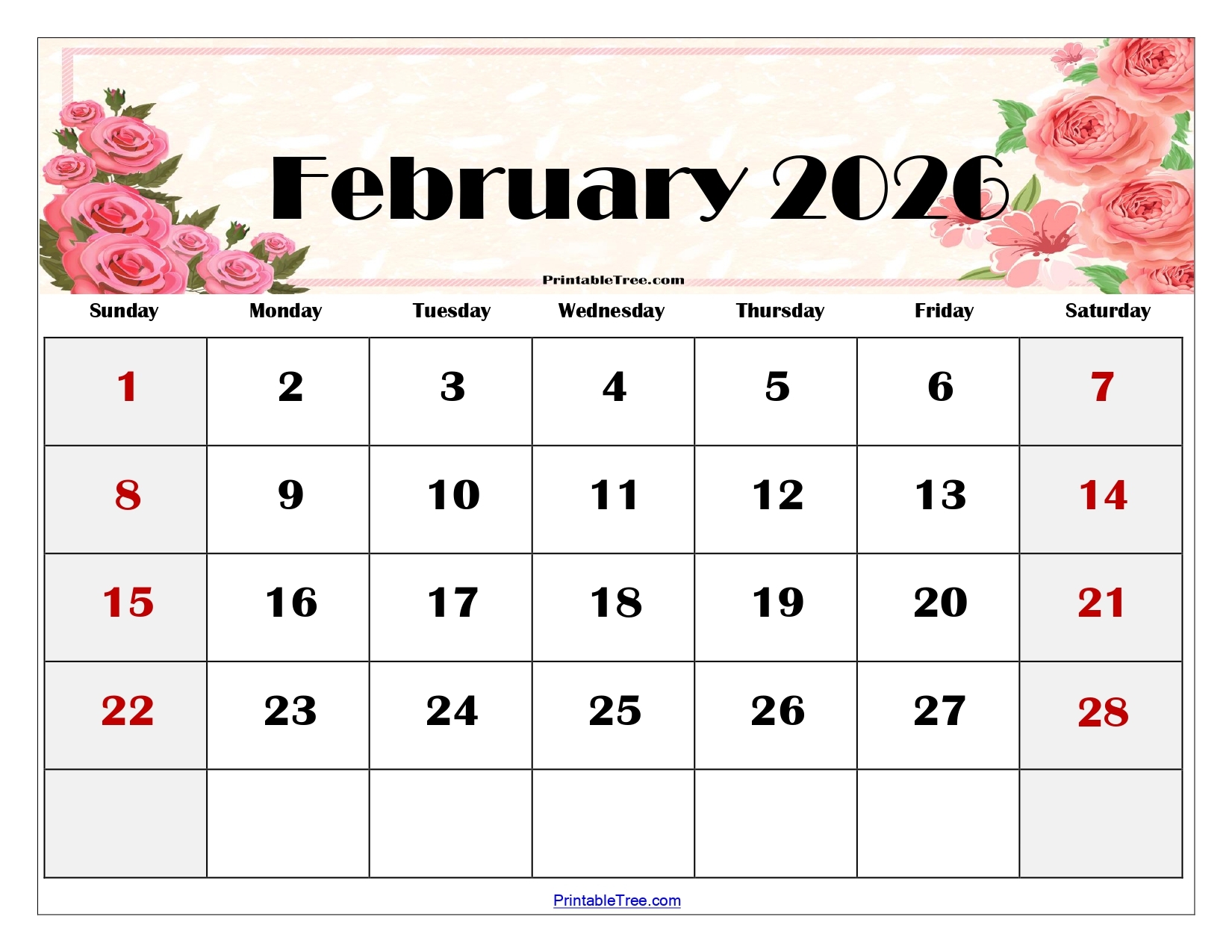 Free Printable Blank Calendar February 2026