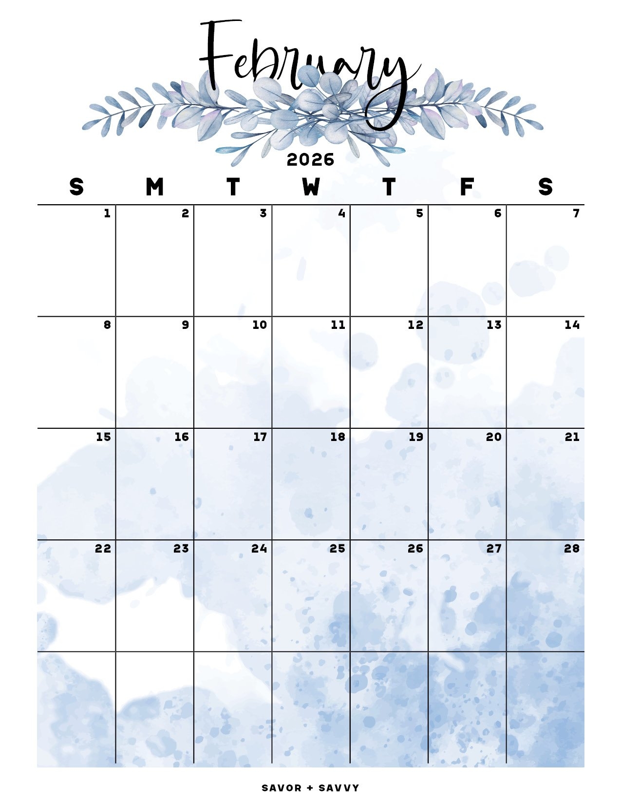 February 2026 Calendar Templates 14 Free Printables Savor Savvy