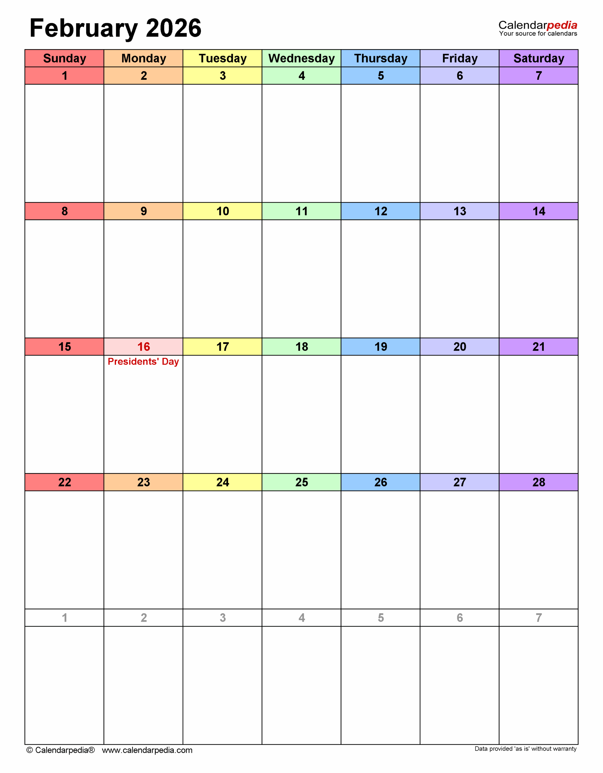 February 2026 Calendar Templates For PDF Excel And Word