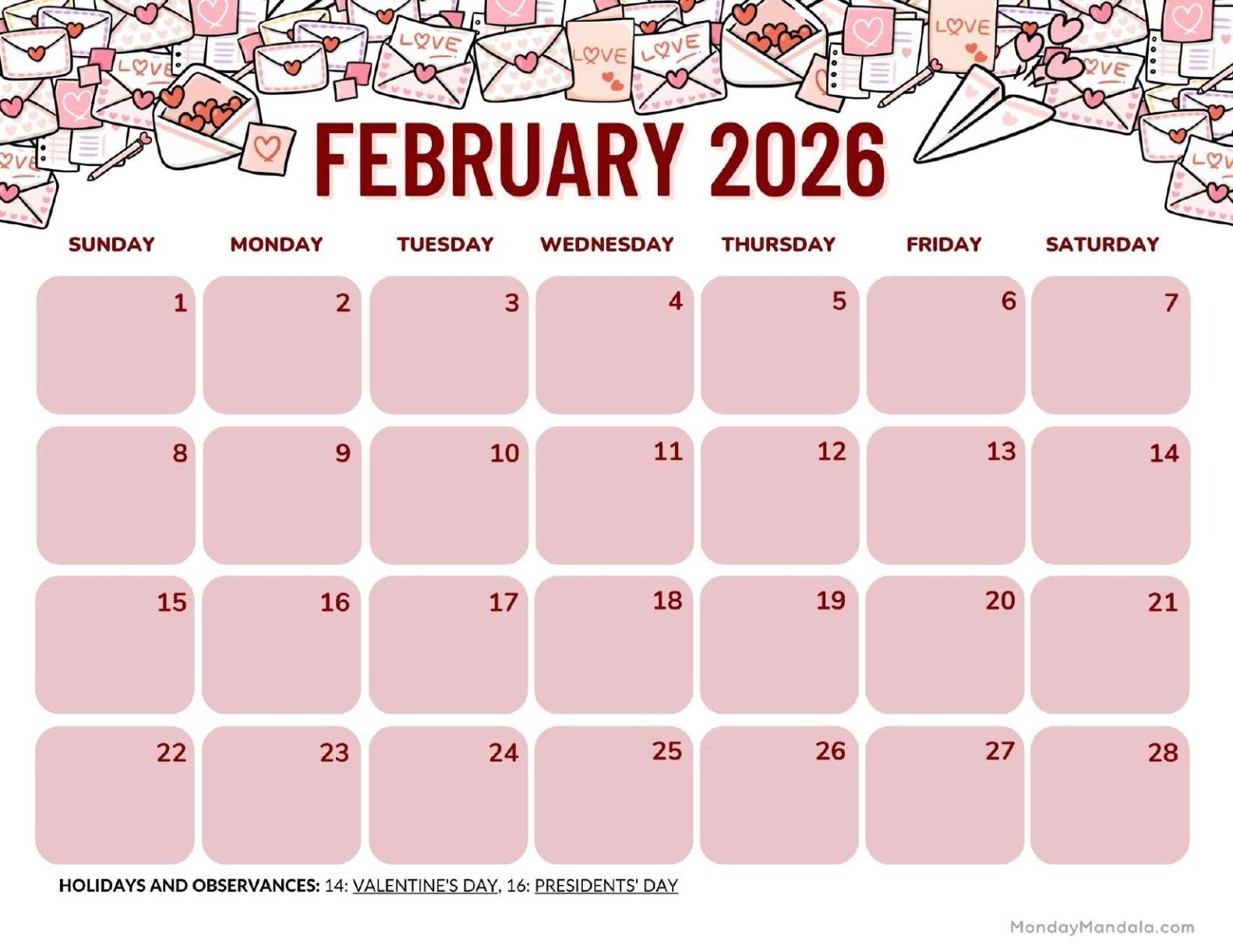 Free Printable Calendar 2026 February Vertical