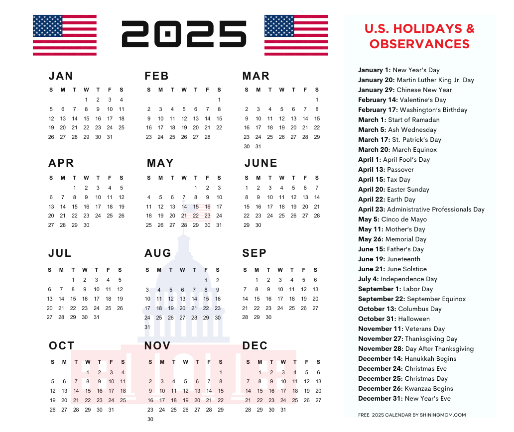 2025 Calendar With Holidays May