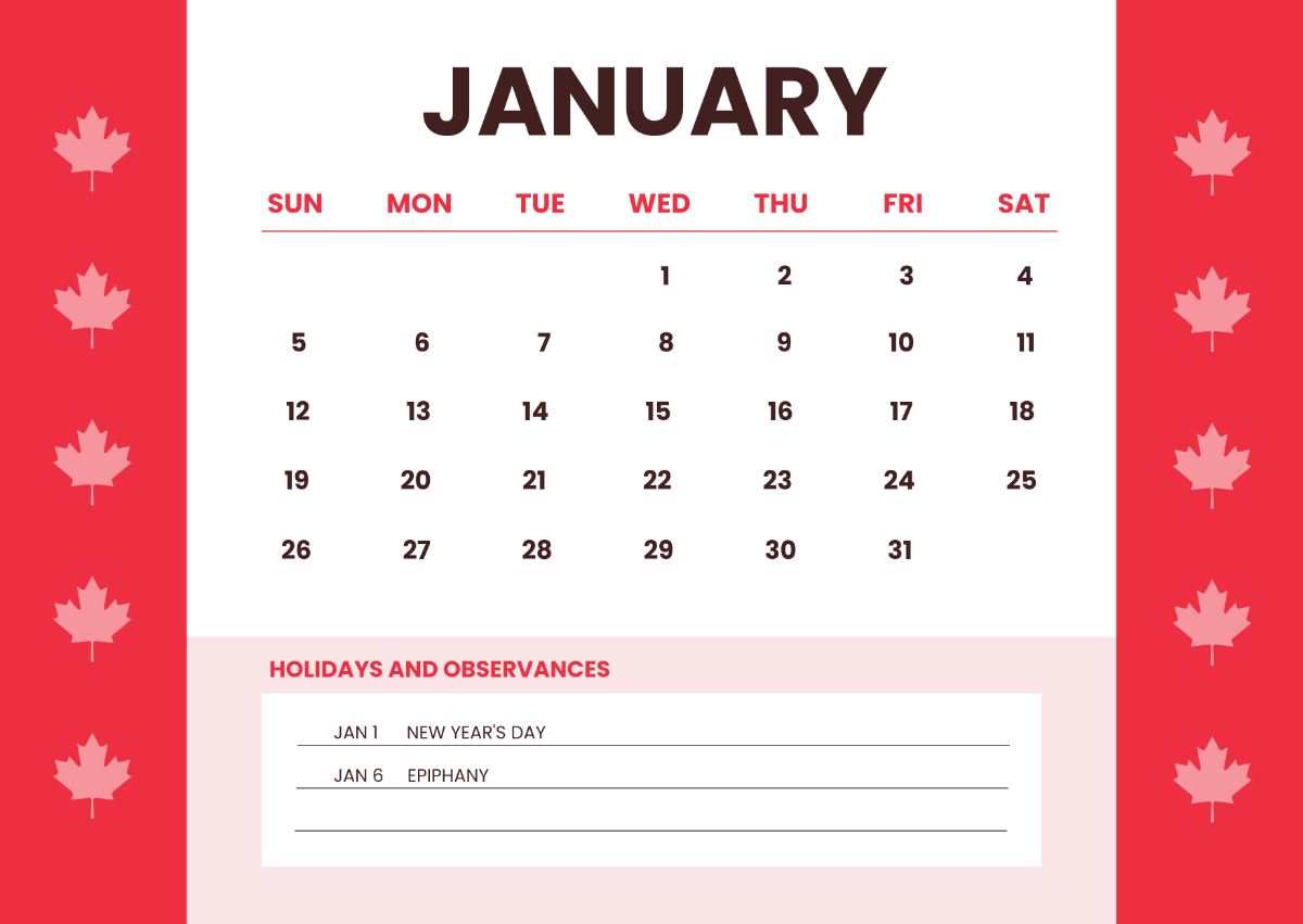 Free Printable 2025 Monthly Calendar Canada