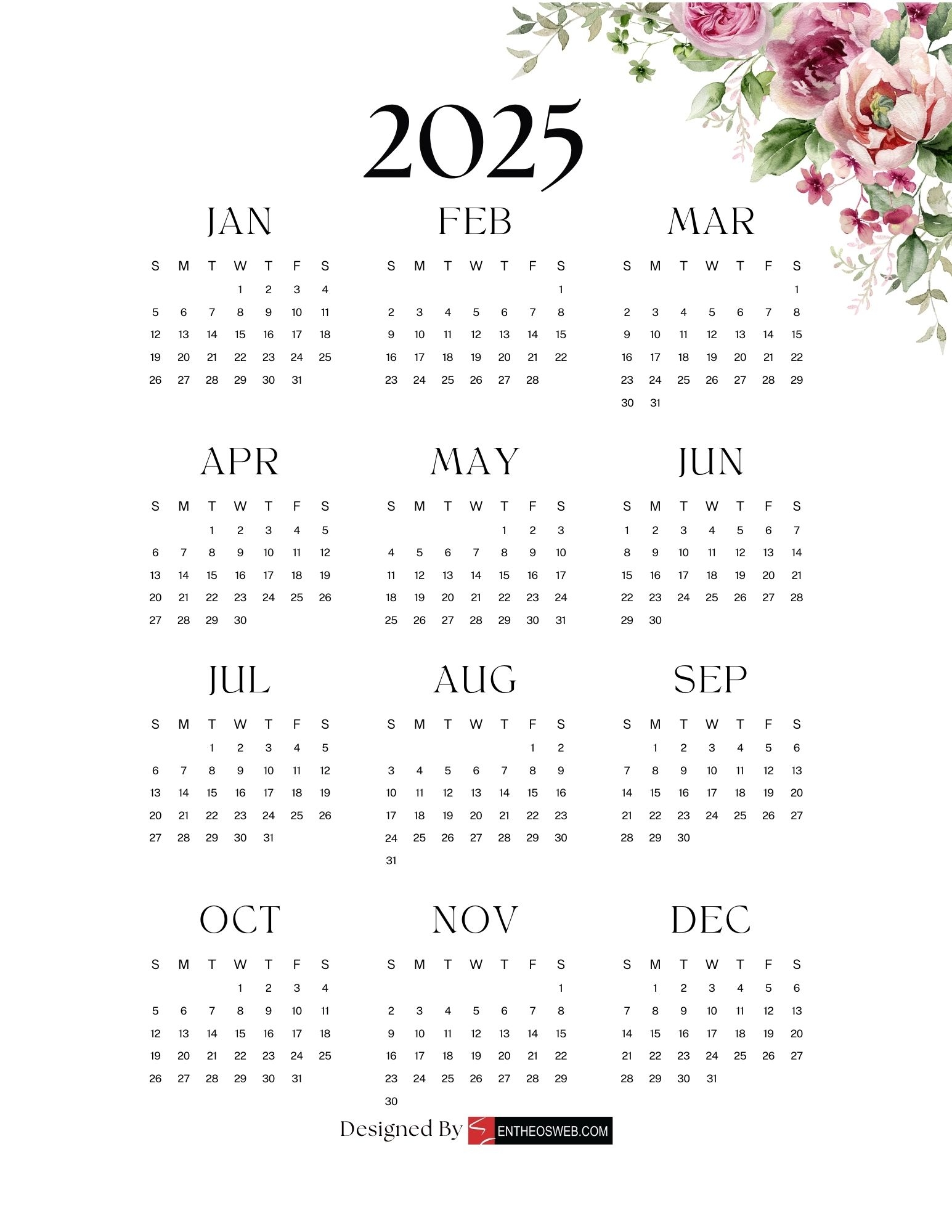 Free Printable Calendar 2025 Portrait Pdf