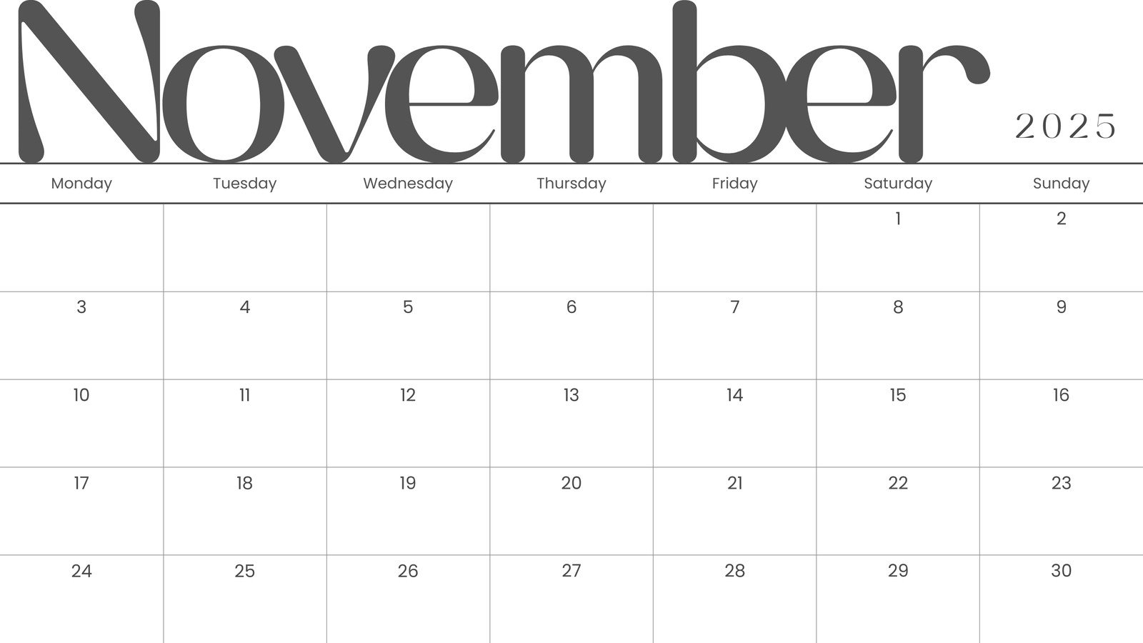 October November 2025 Calendar Printable