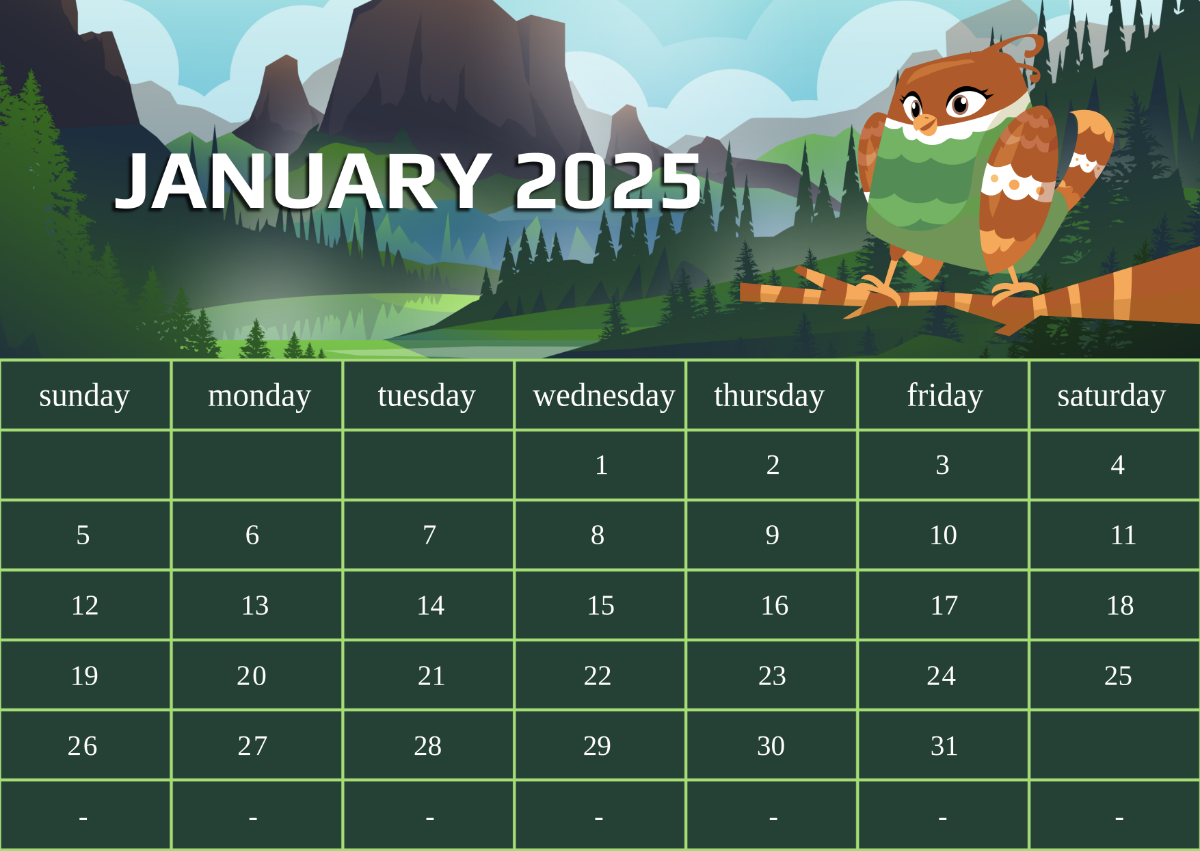 Free Printable Able To Edit 2025 1 Month Calendar