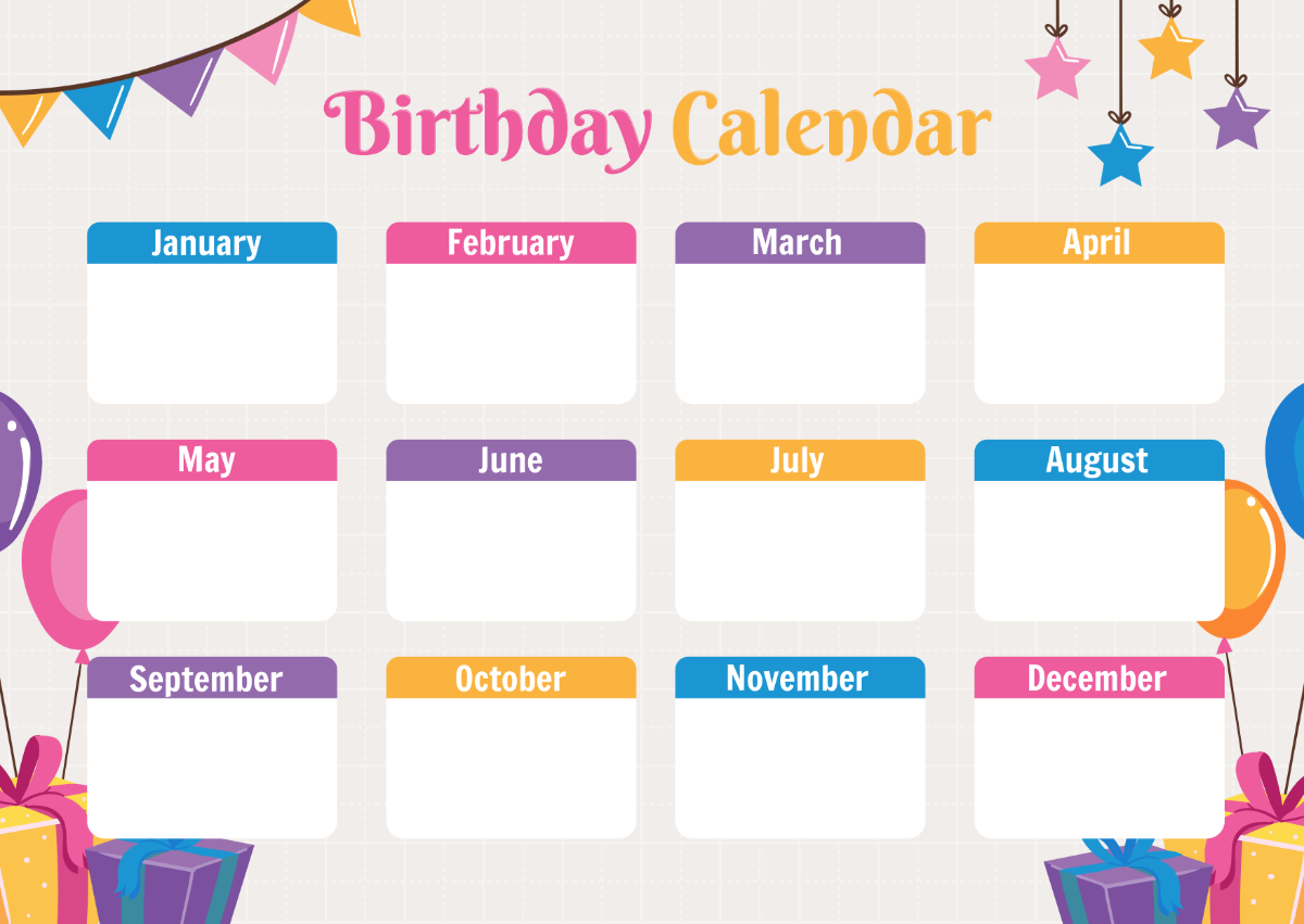 Free Printable Birthday Calendar 2025
