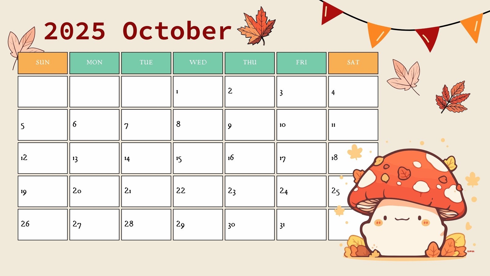 Cute October 2025 Printable Calendar