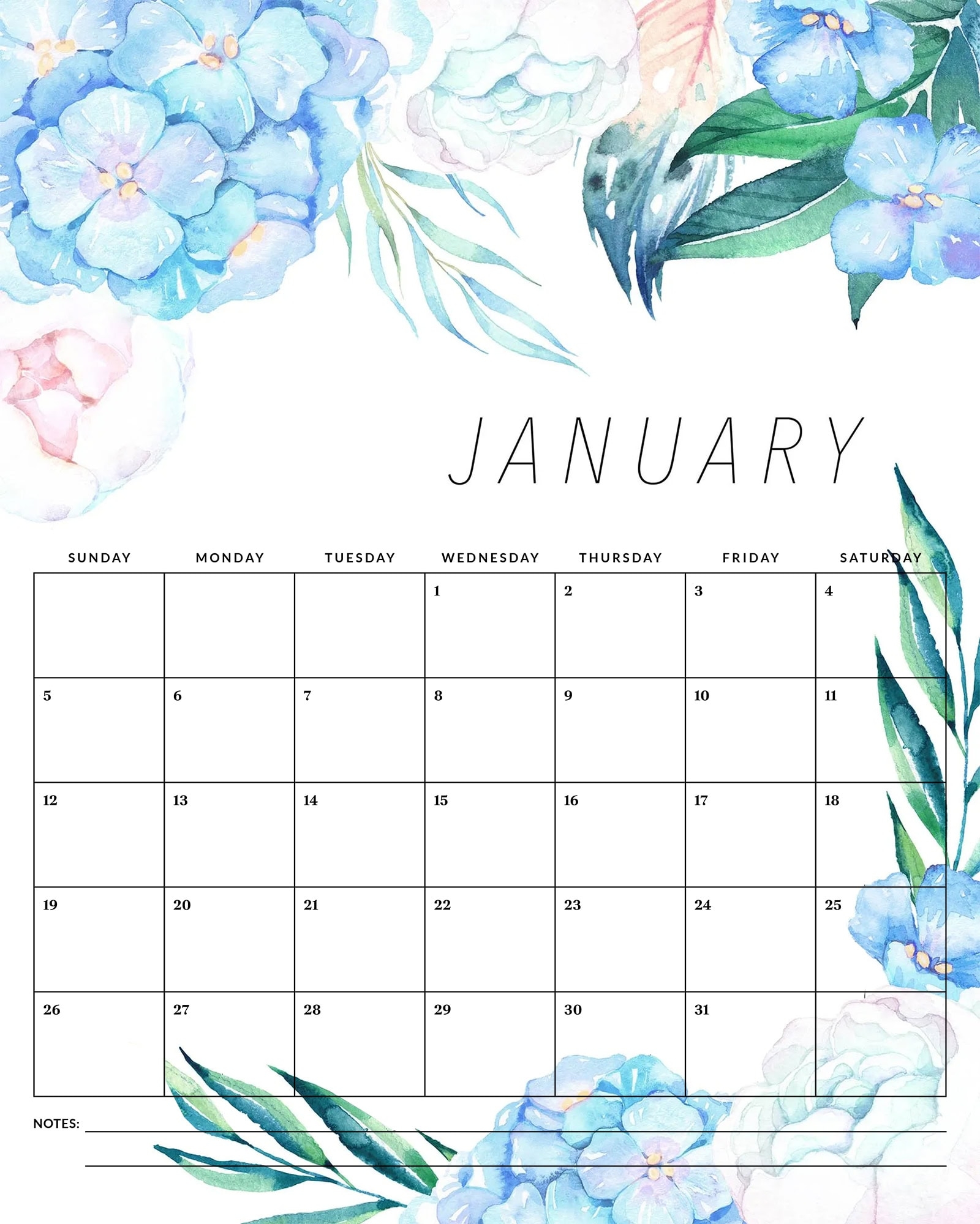 Free Printable Calendar 2025 Floral