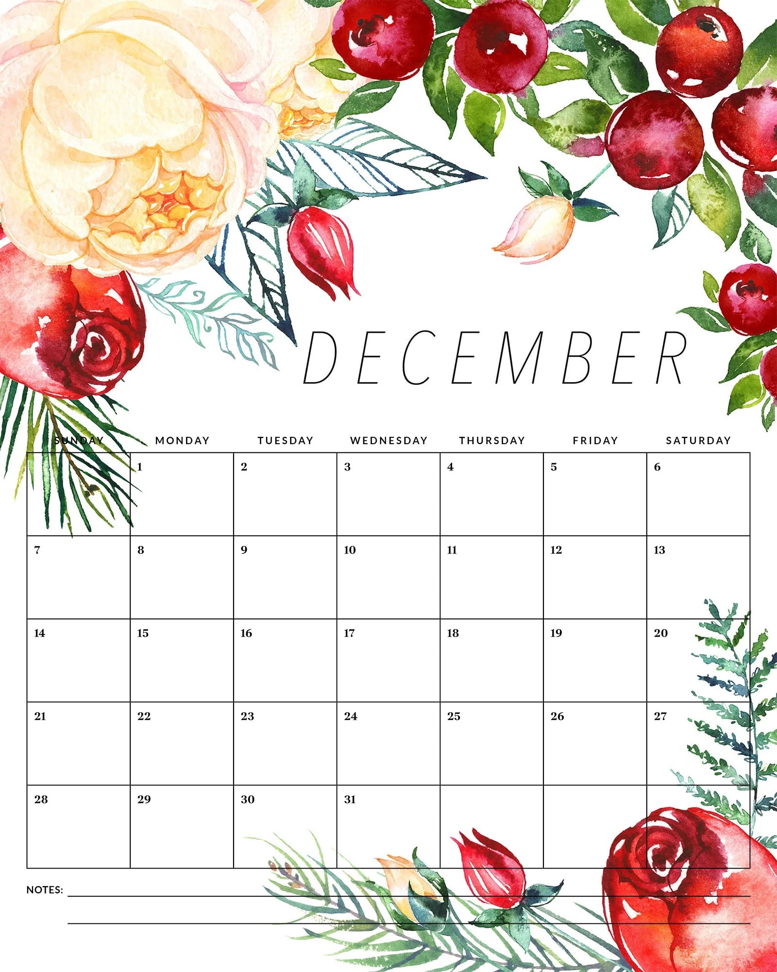 Free Printable 2025 Calendar Floral