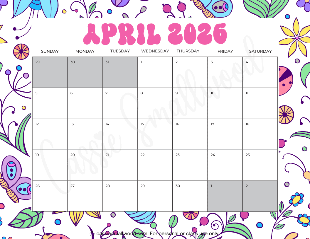 April 2026 Calendar Pregnancy Printable