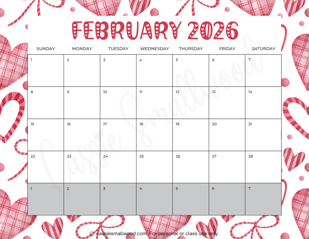 Free Printable 2026 February Calendar With Holidays