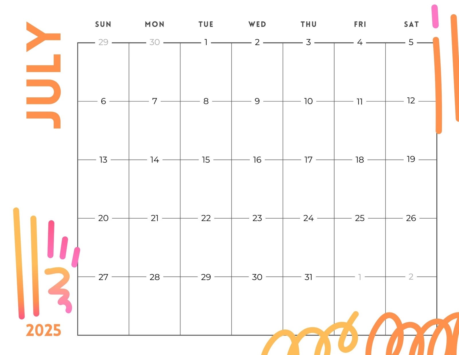 July 2025 Word Calendar