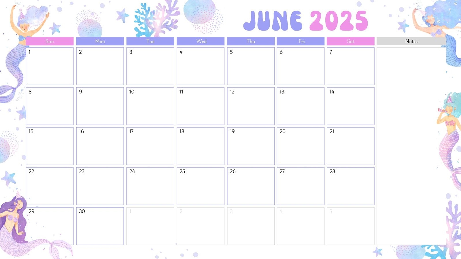 Free Printable Blank Calendar June 2025