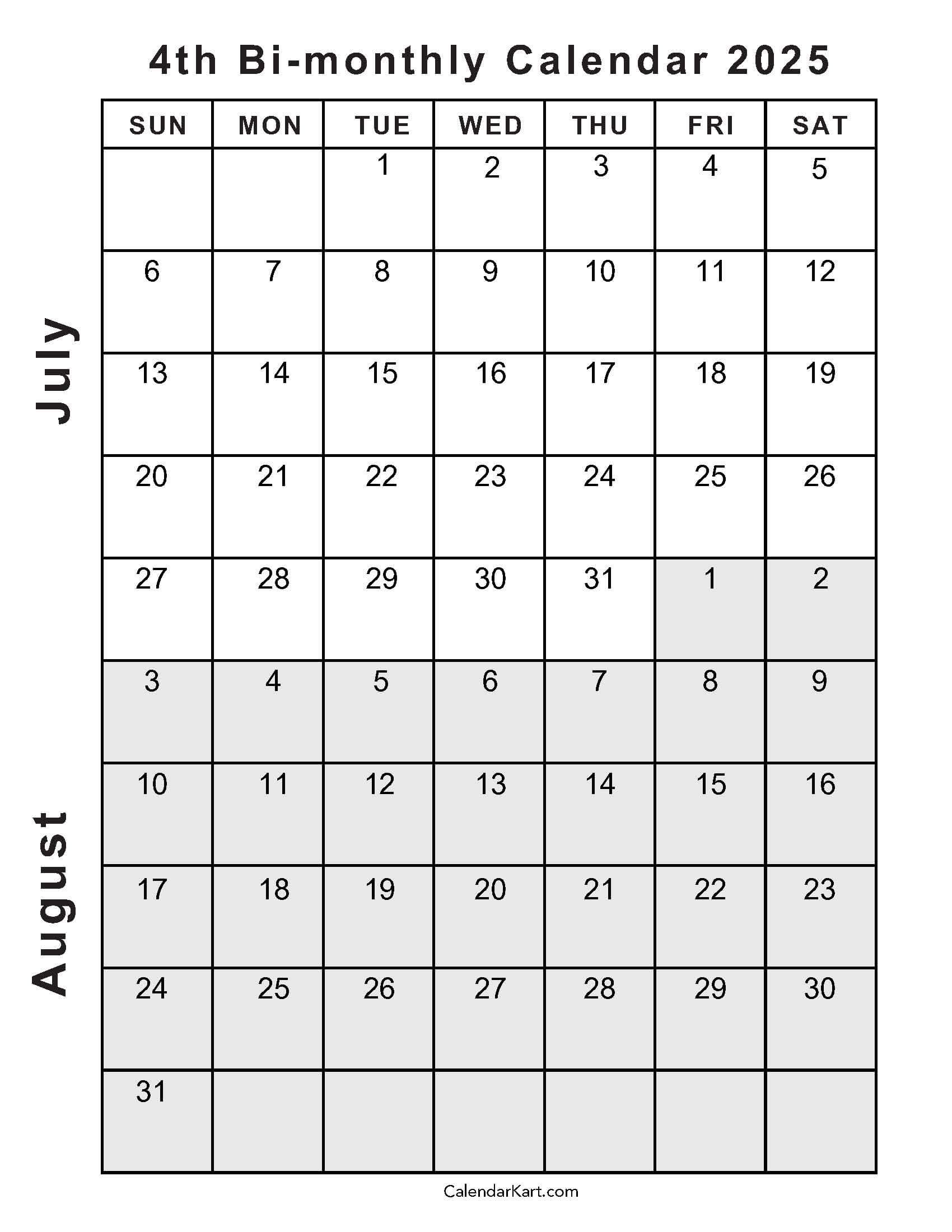 August To July Calendar 2025