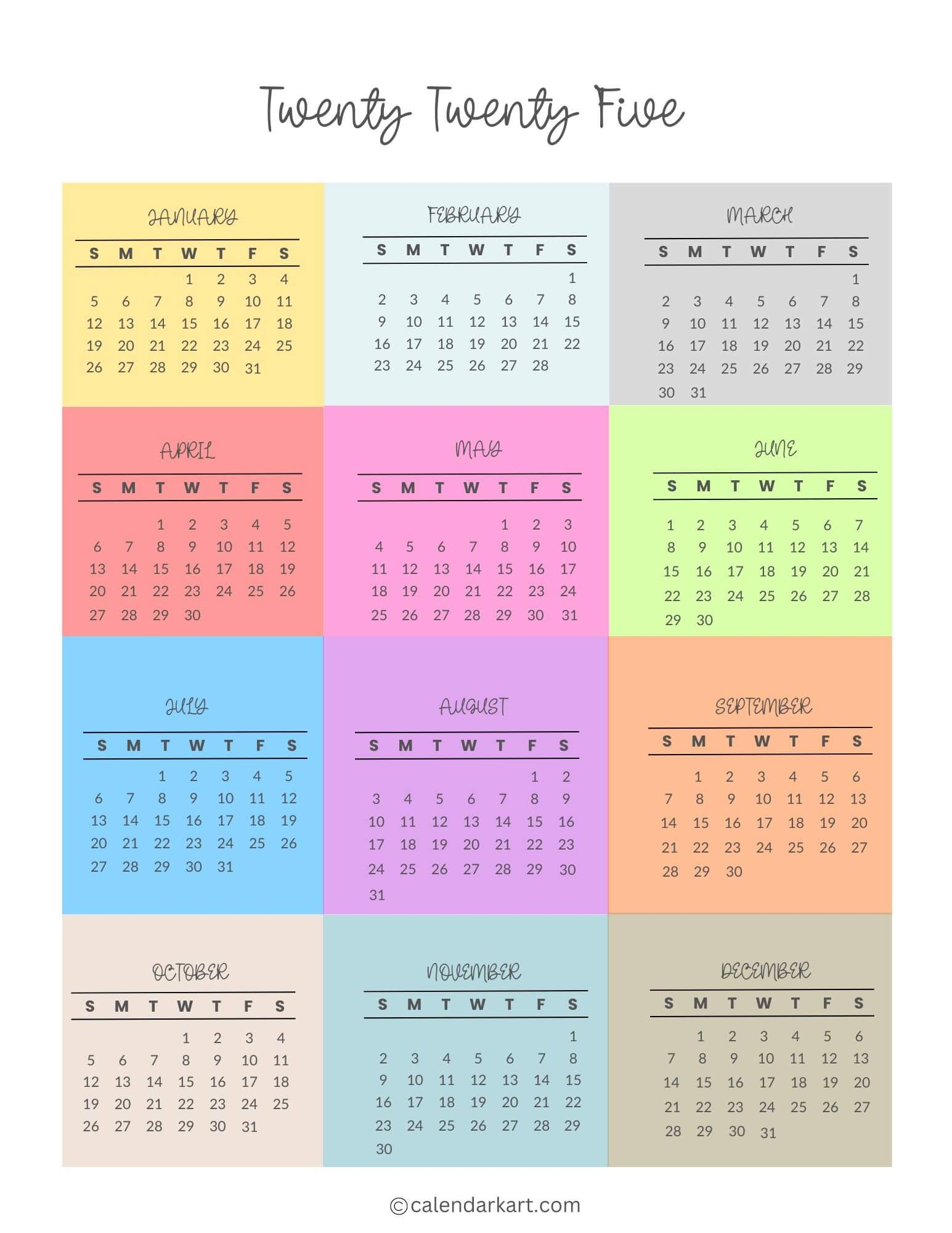 2025 At A Glance Calendar Printable