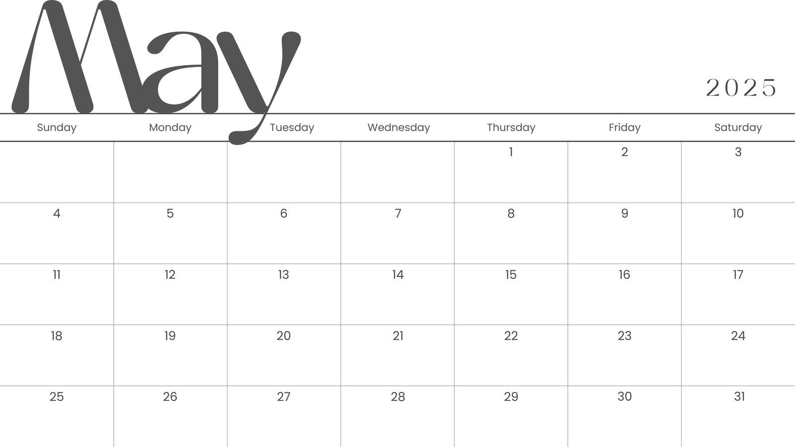 Free Printable Blank Calendar 2025 May