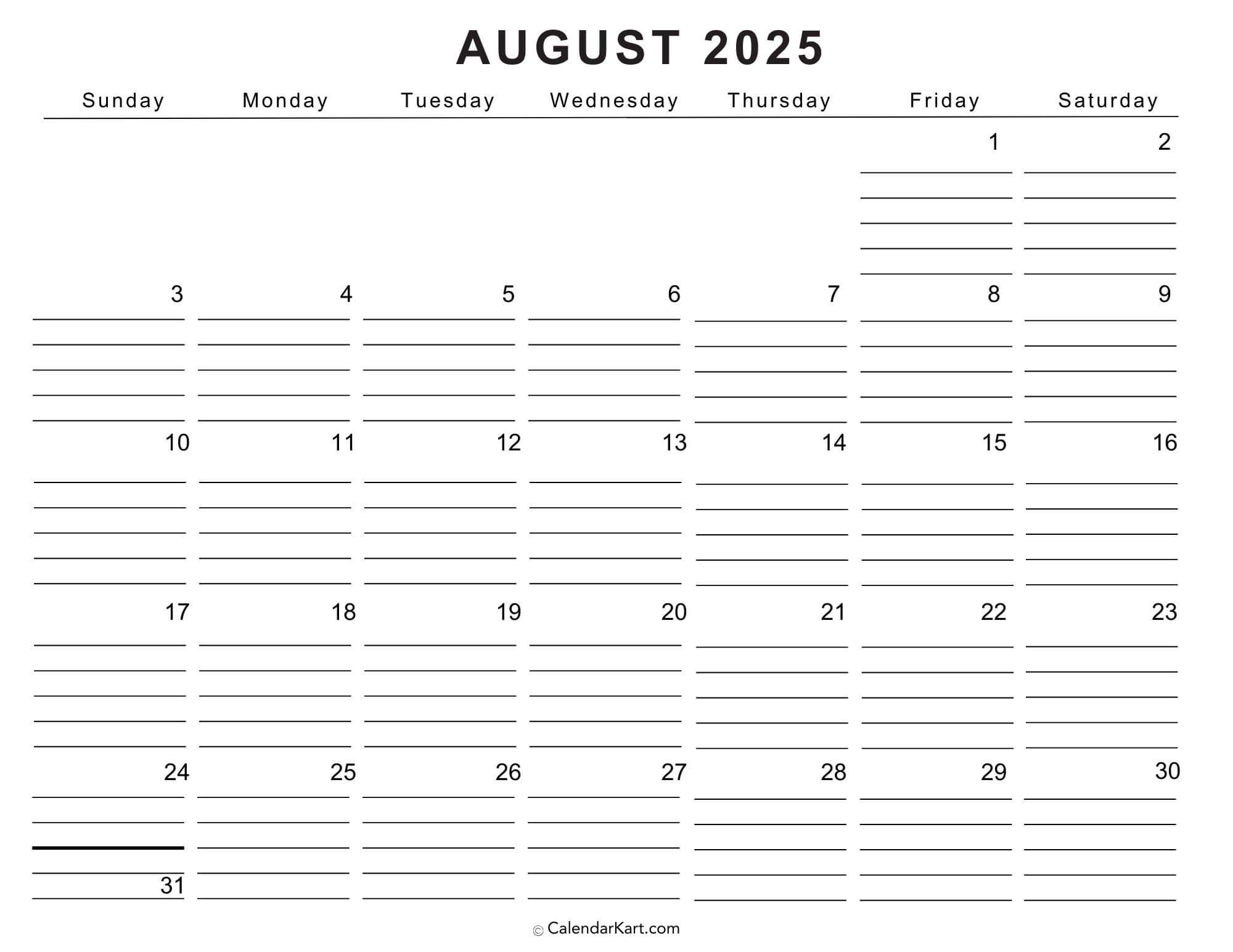Free Printable August 2025 Calendar Word
