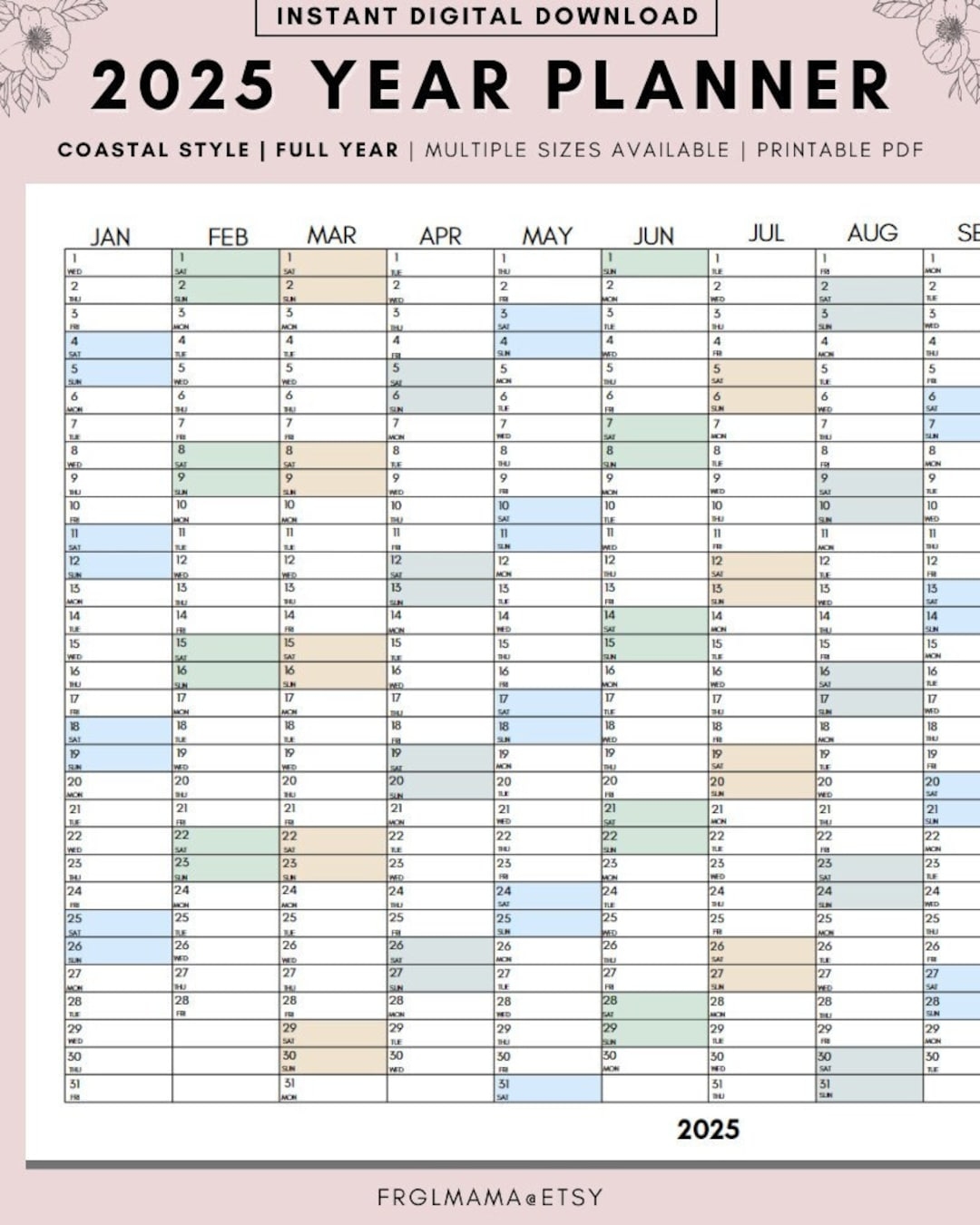 Full Year Calendar 2025 2025 Monthly Planner 2025 Rainbow Yearly 