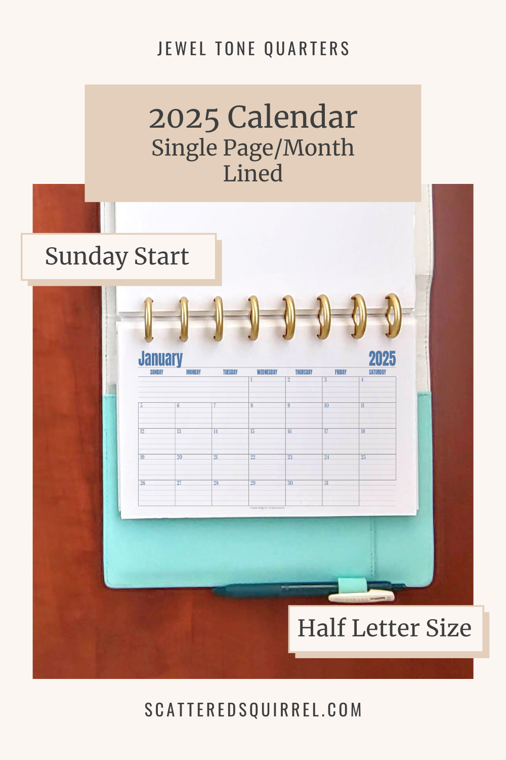 Free Printable 2025 Monthly Calendar Half Sheet