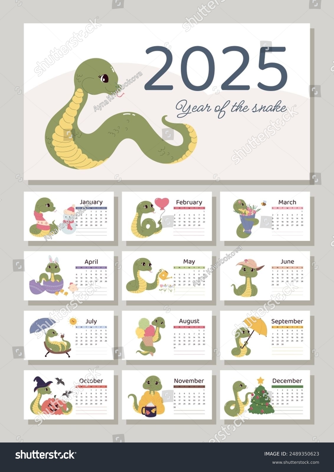 Horizontal Calendar 2025 Cute Snake Symbol Stock Vector Royalty Free 2489350623 Shutterstock
