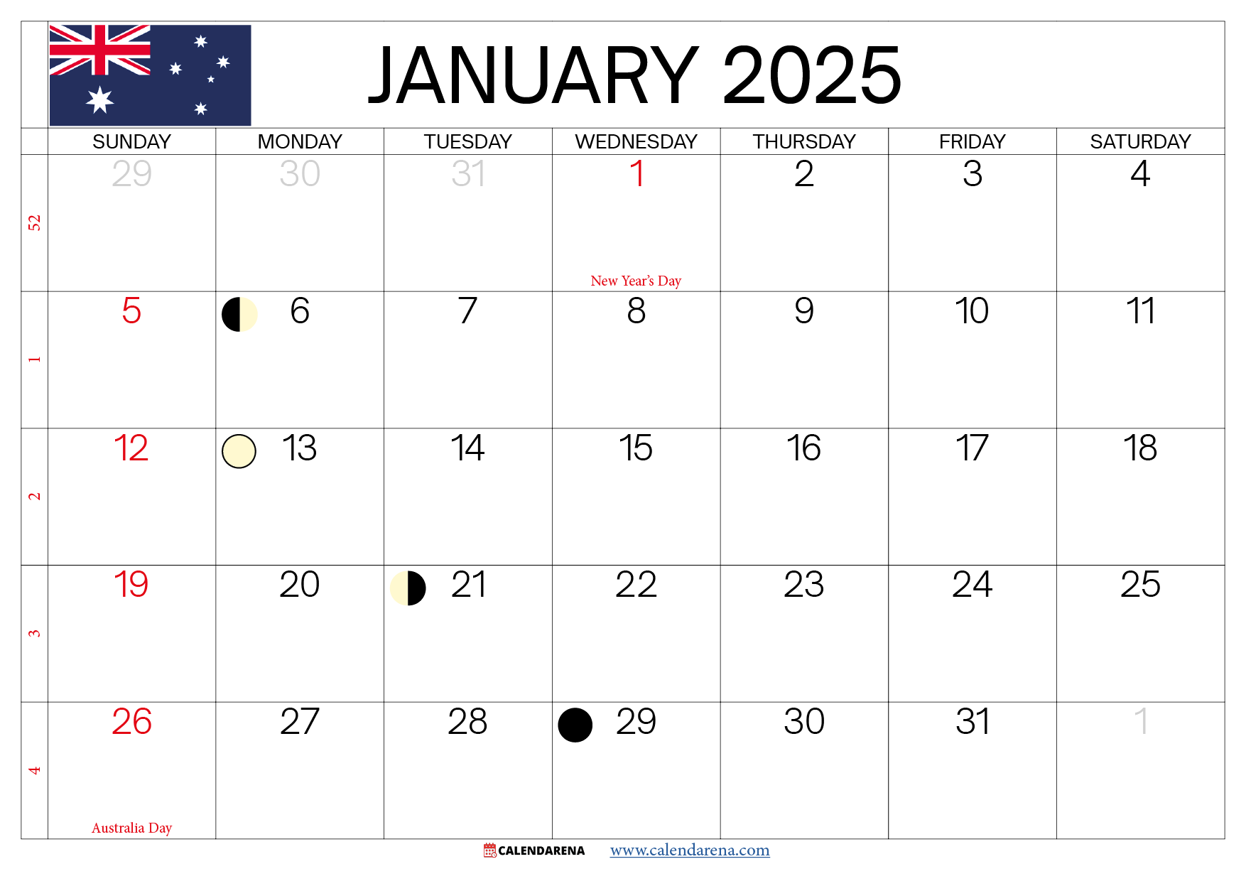 Free Printable 2025 Calendar Australia Monthly
