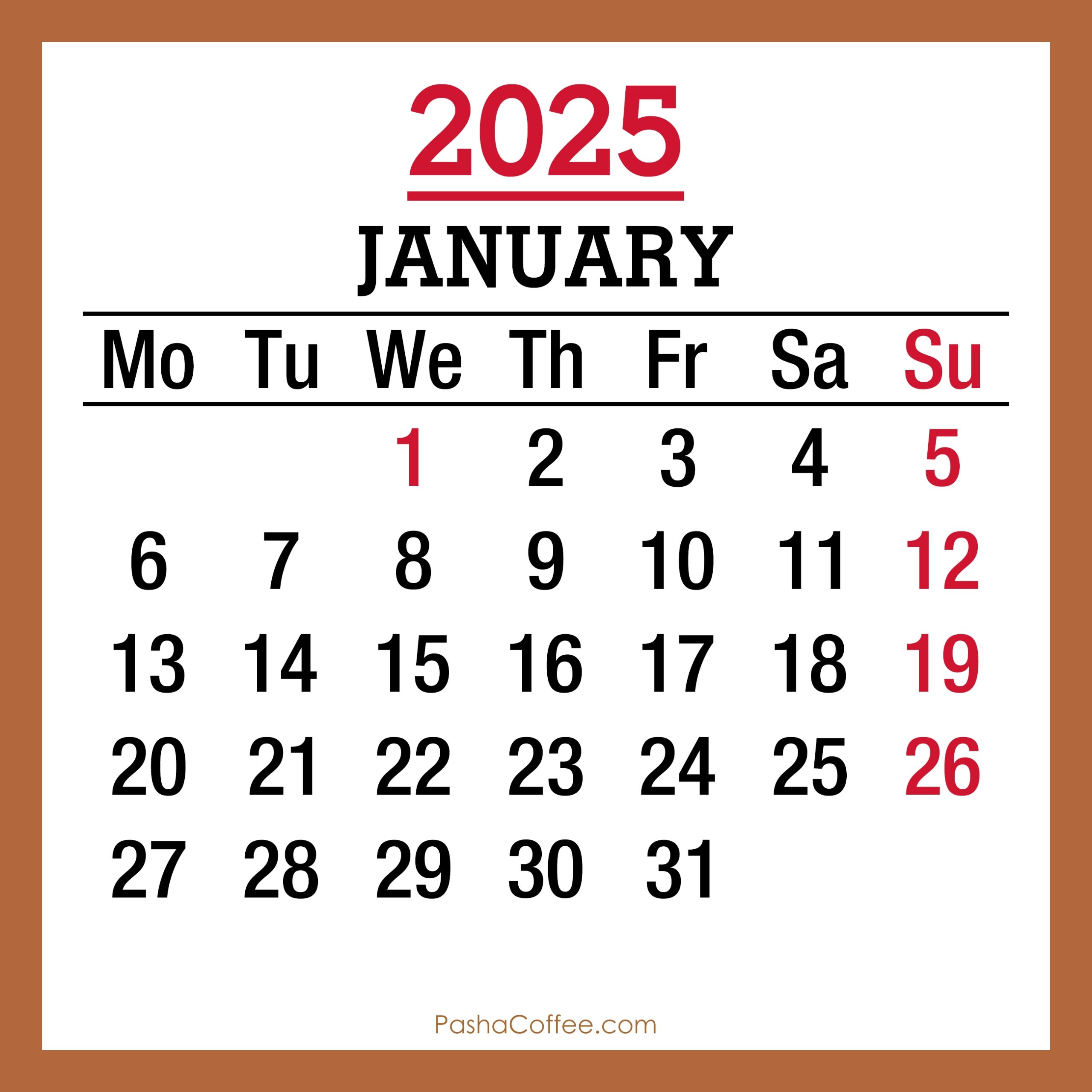 January 2025 Monthly Calendar Printable Free Beige Monday Start PashaCoffee