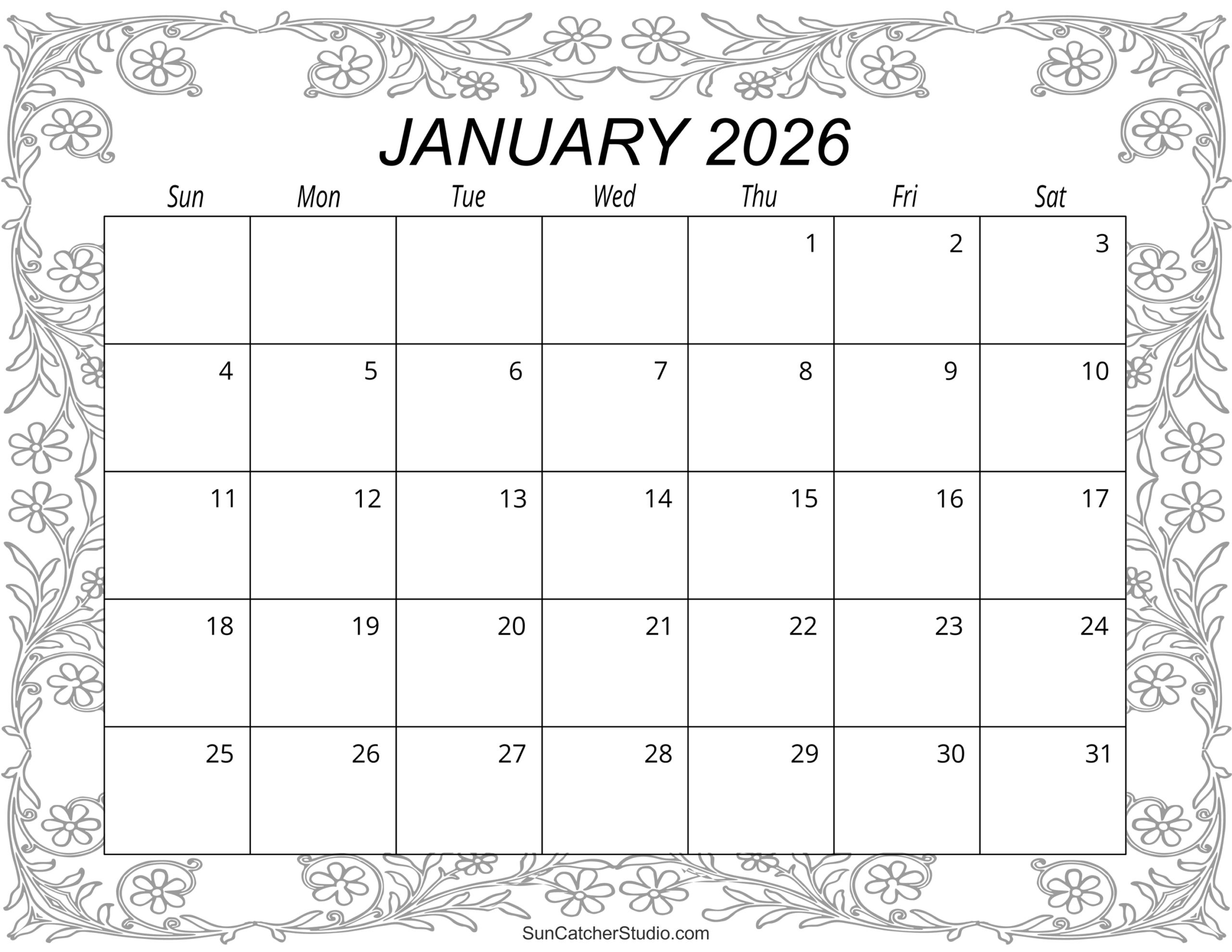 2026 January Printable Calendar