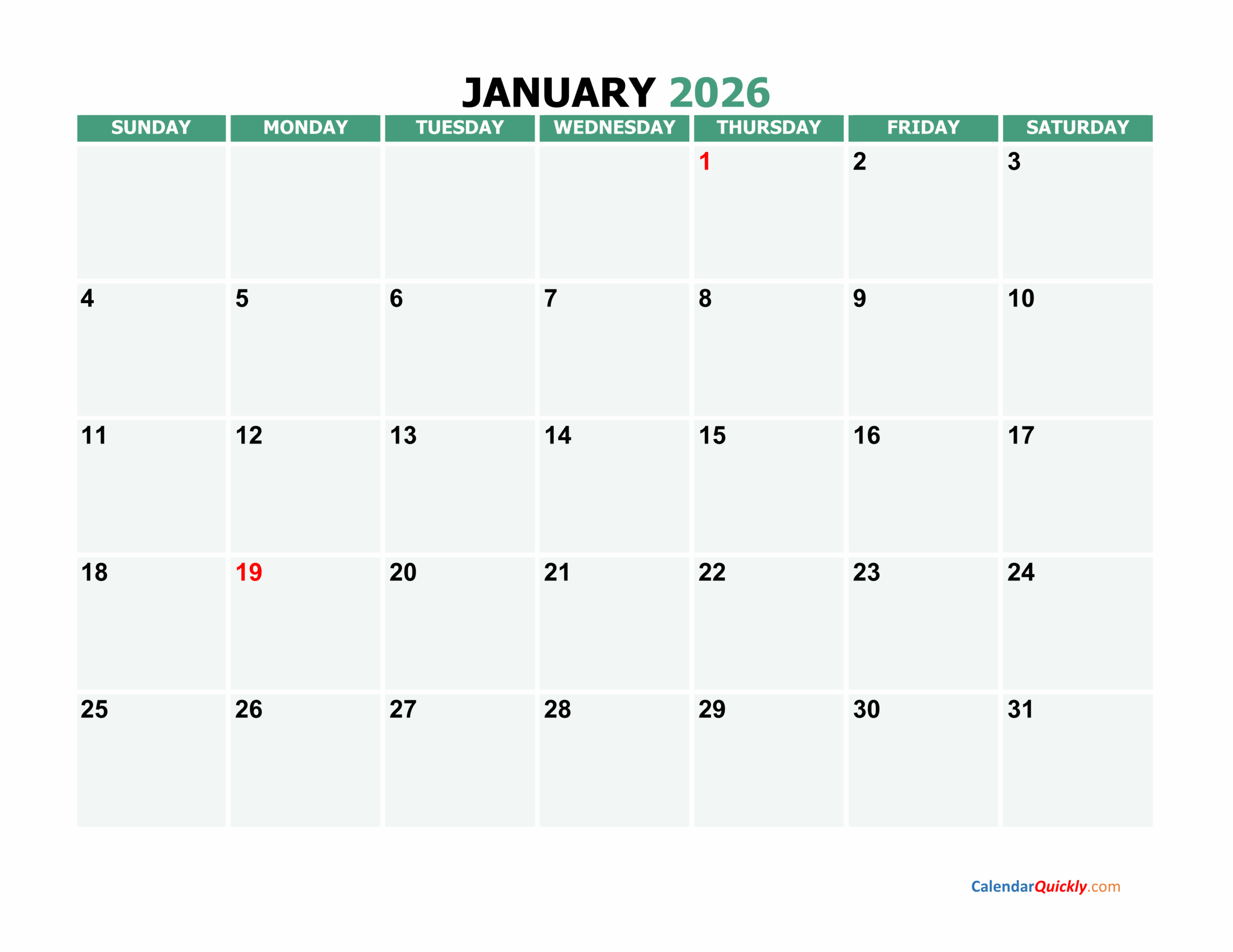 January 2026 Calendars Calendar Quickly