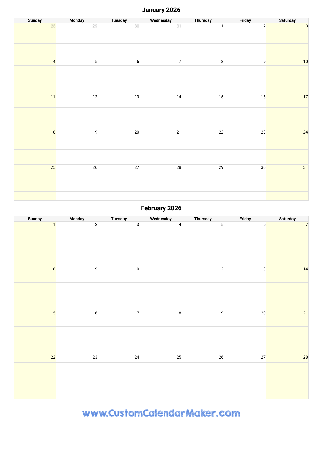 Printable Calendar 2026 January February March
