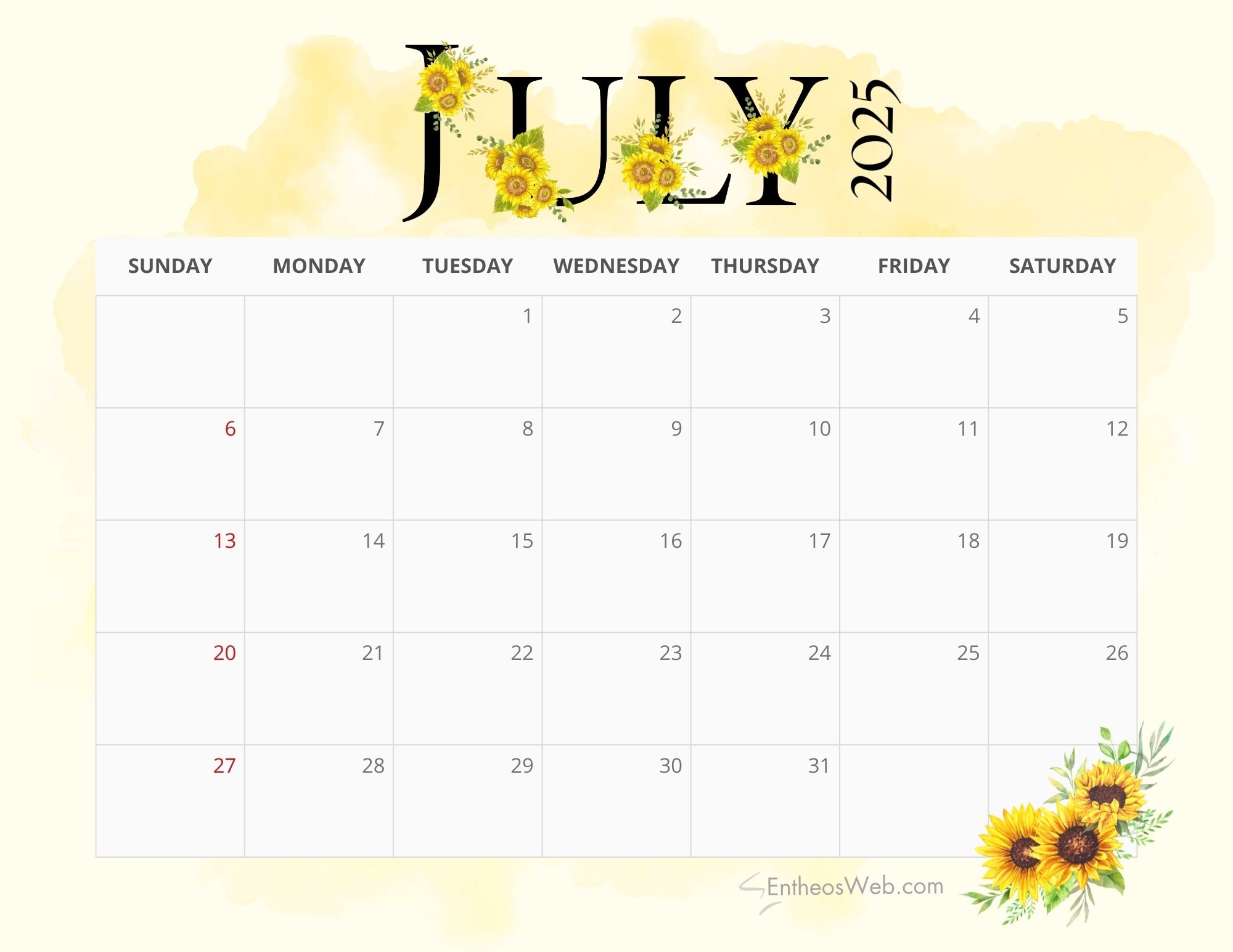 July 2025 Calendar Fillable